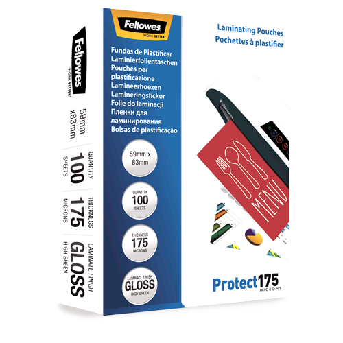 Fellowes Glossy 175 Micron Laminating Pouches 54x83mm 100 Pack