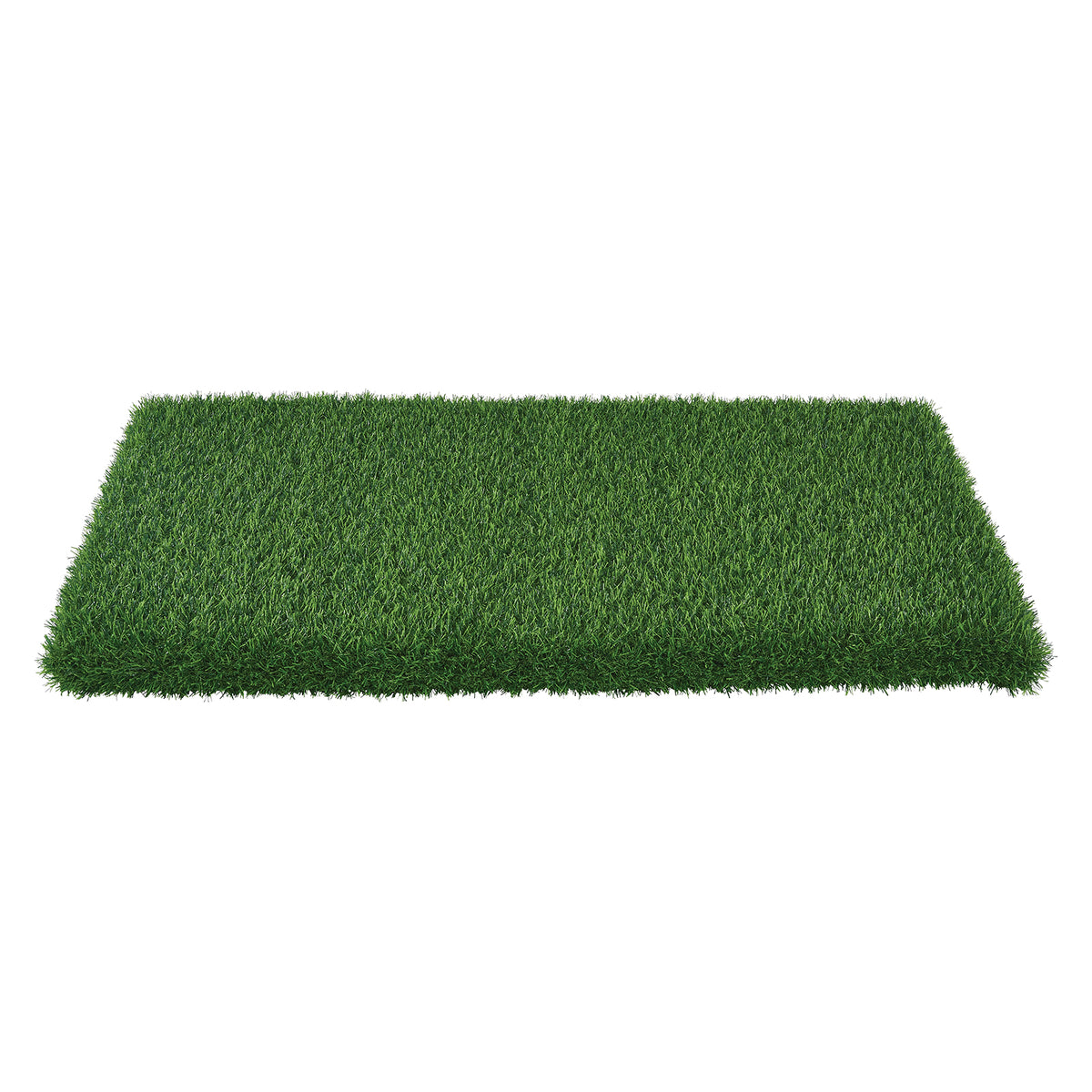 Side profile product view of the Aalto Grass Storage Ottoman Padding against a white background, showing the long 110cm rectangular form and substantial green faux grass covering. The low padded topper is designed to fit a compatible Aalto Storage Ottoman Base and provide a comfortable nature inspired seating surface.