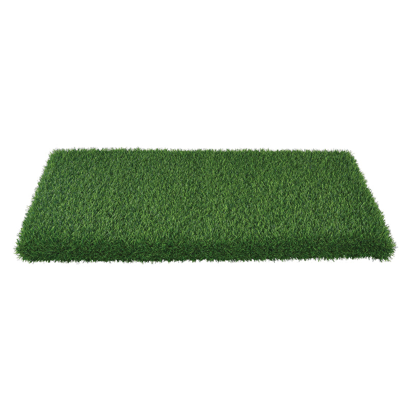 Side profile product view of the Aalto Grass Storage Ottoman Padding against a white background, showing the long 110cm rectangular form and substantial green faux grass covering. The low padded topper is designed to fit a compatible Aalto Storage Ottoman Base and provide a comfortable nature inspired seating surface.