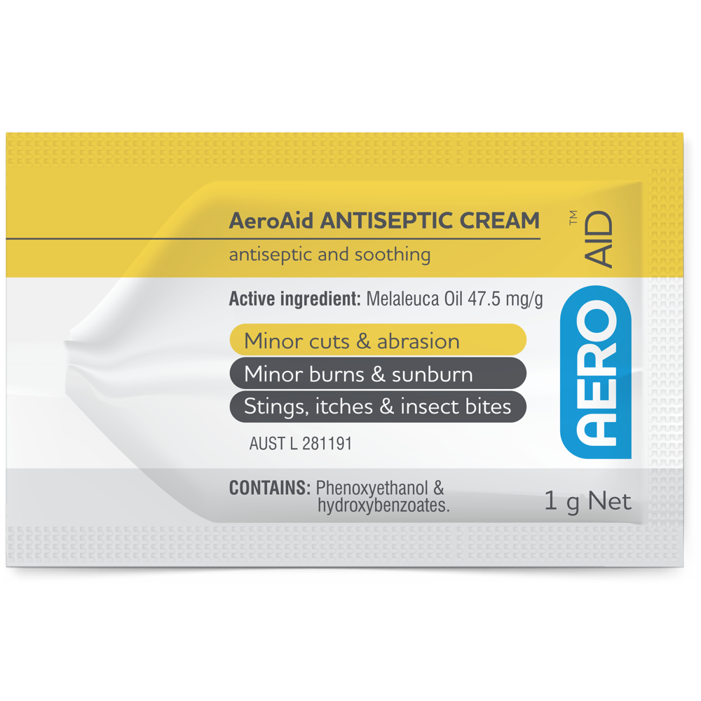 AeroAid Antiseptic Cream Sachet 1g single-use soothing antiseptic for cuts grazes and minor skin wounds