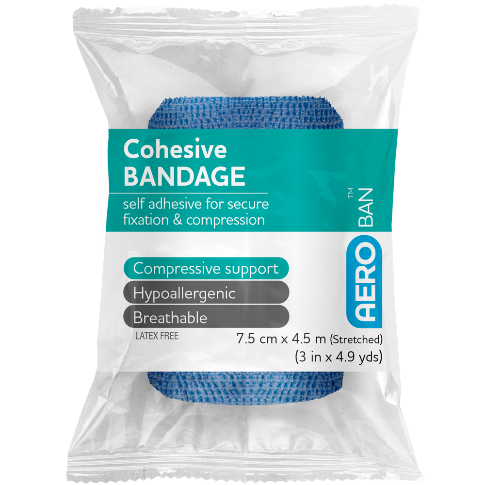 AeroBan Blue Cohesive Bandage 7.5cm x 4.5m wrap of 12 premium blue cohesive bandage