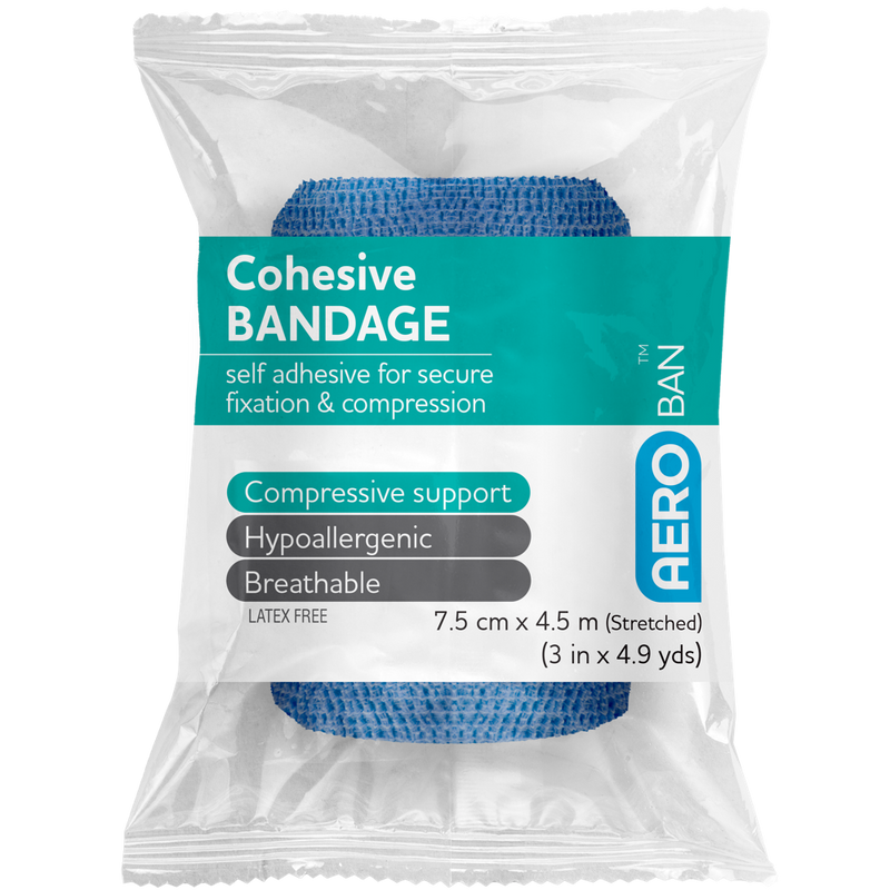 AeroBan Blue Cohesive Bandage 7.5cm x 4.5m wrap of 12 premium blue cohesive bandage