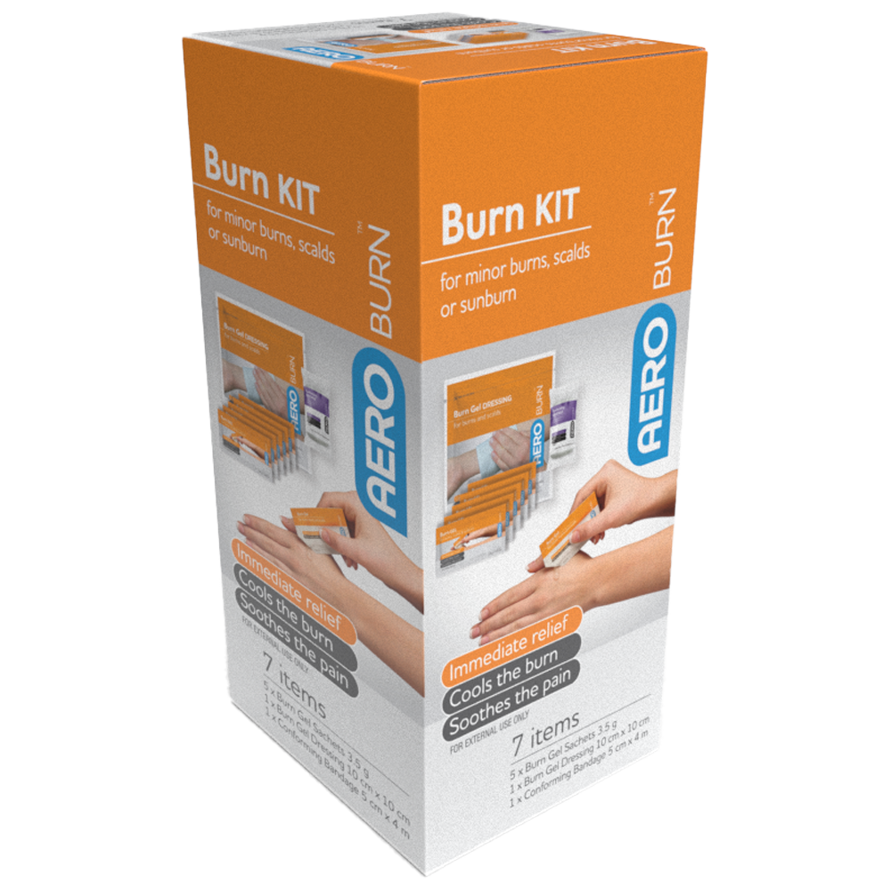 AeroBurn Burns Kit 7 Pieces complete minor burn and scald first aid kit with gel dressing cooling spray and accessories