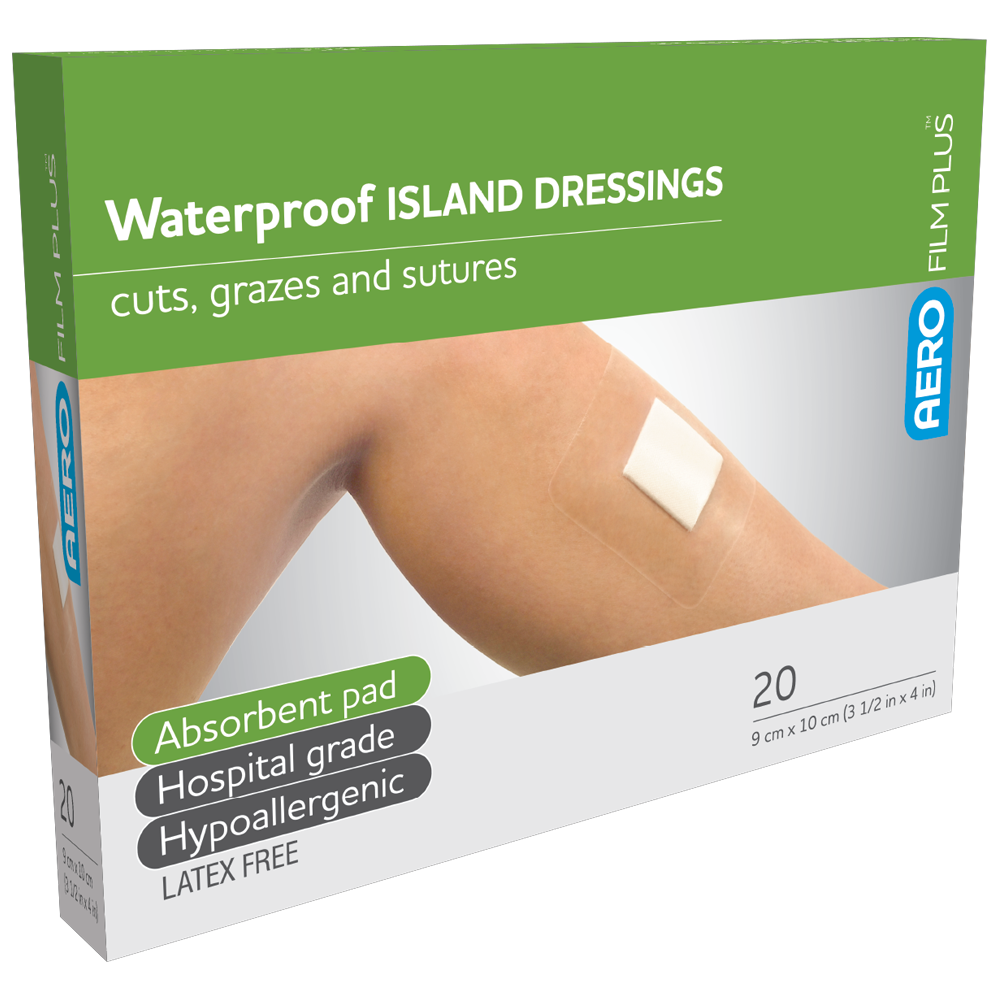 AeroFilm Plus Waterproof Island Dressing 9x10cm box of 20 post-operative dressing