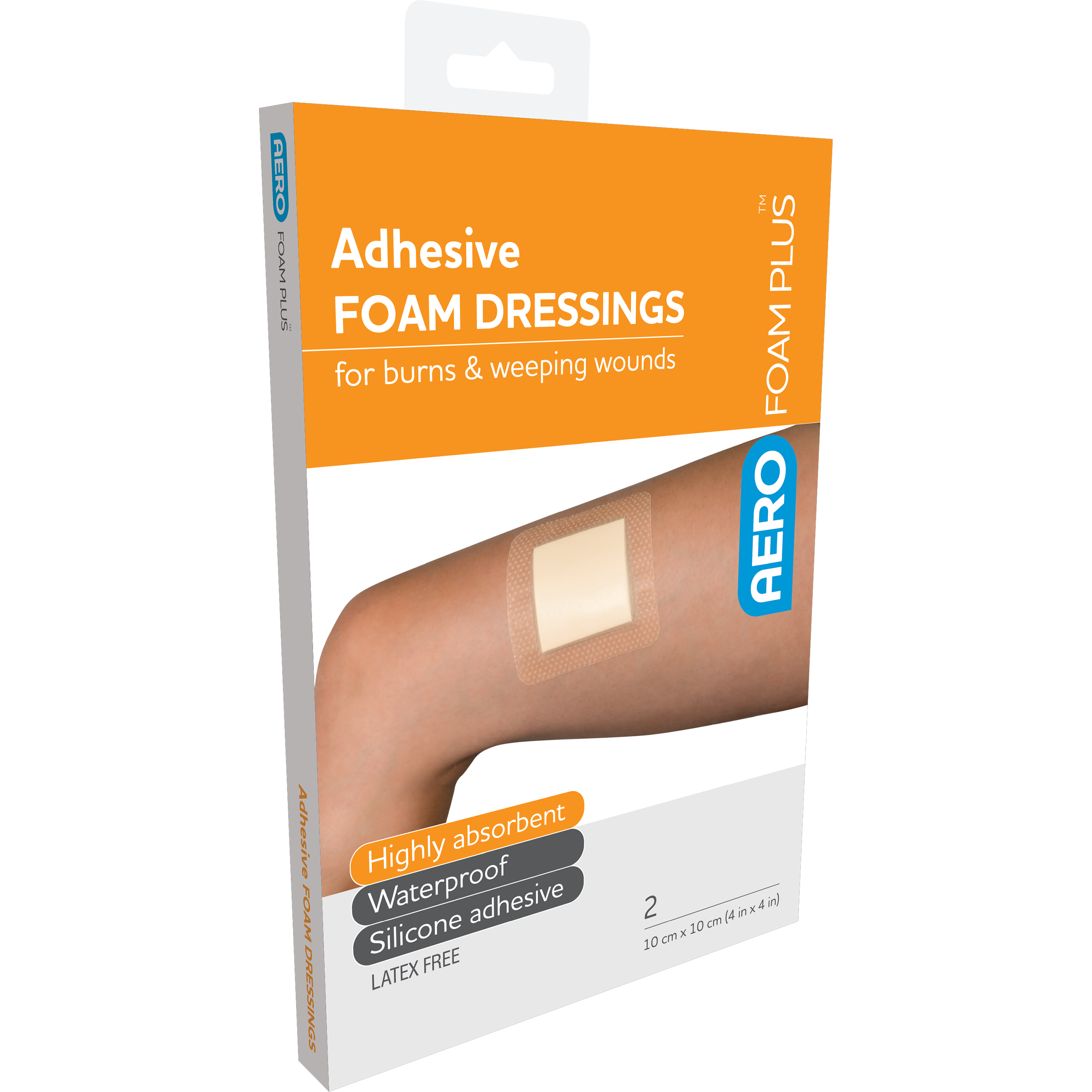 AeroFoam Plus Adhesive Foam Dressings 10 x 10cm Box 2 highly absorbent adhesive foam dressing for exuding wounds