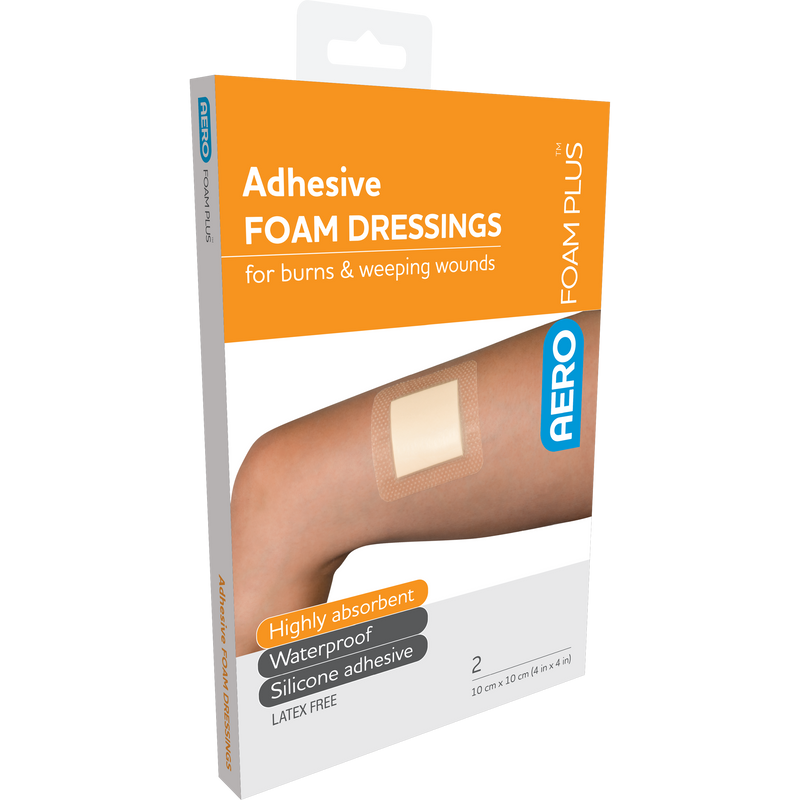 AeroFoam Plus Adhesive Foam Dressings 10 x 10cm Box 2 highly absorbent adhesive foam dressing for exuding wounds