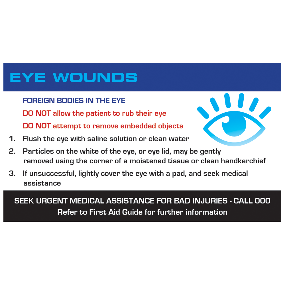 AeroGuide Eye Wound First Aid Card step-by-step eye wound first aid instructions reference card