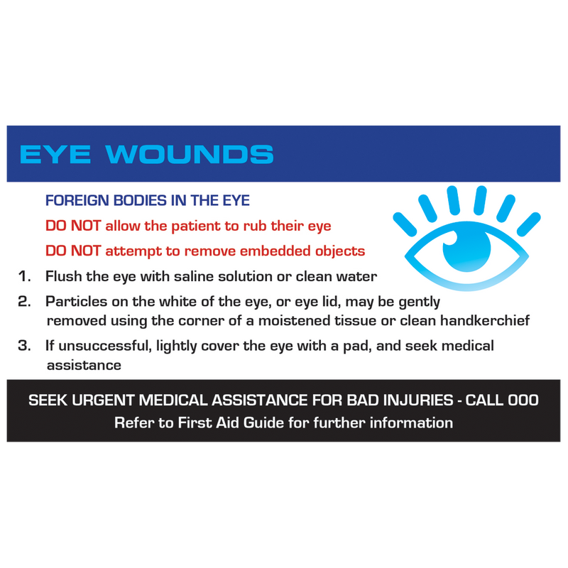 AeroGuide Eye Wound First Aid Card step-by-step eye wound first aid instructions reference card