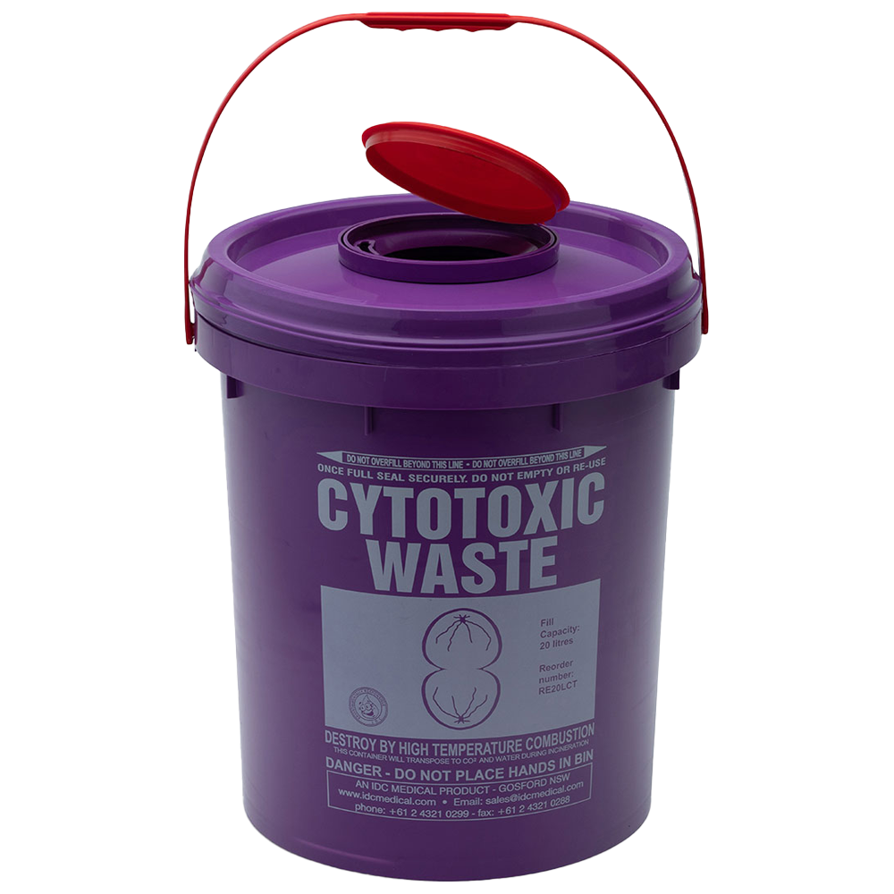 AeroHazard Cytotoxic Disposal Container 23.0L compliant disposal container for cytotoxic pharmaceutical waste in clinical settings
