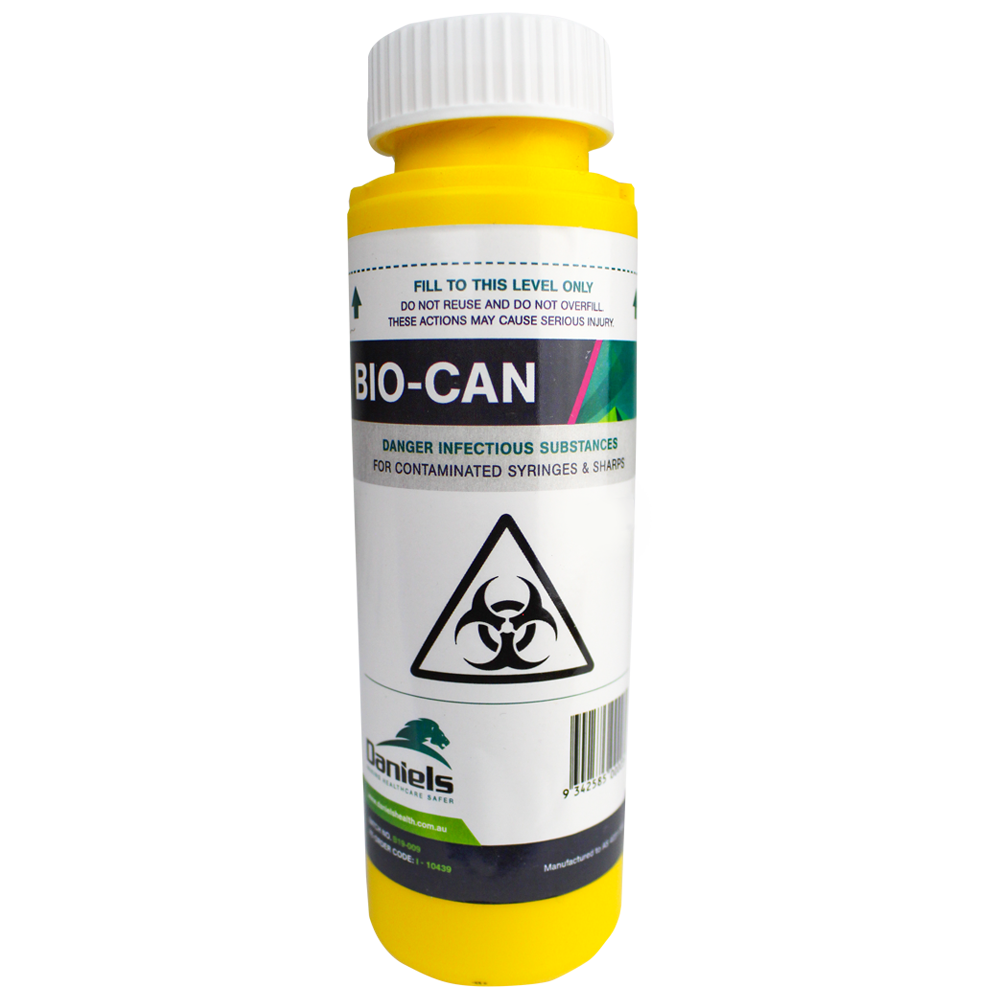 AeroHazard Sharps Disposal Container 125mL compact compliant sharps container