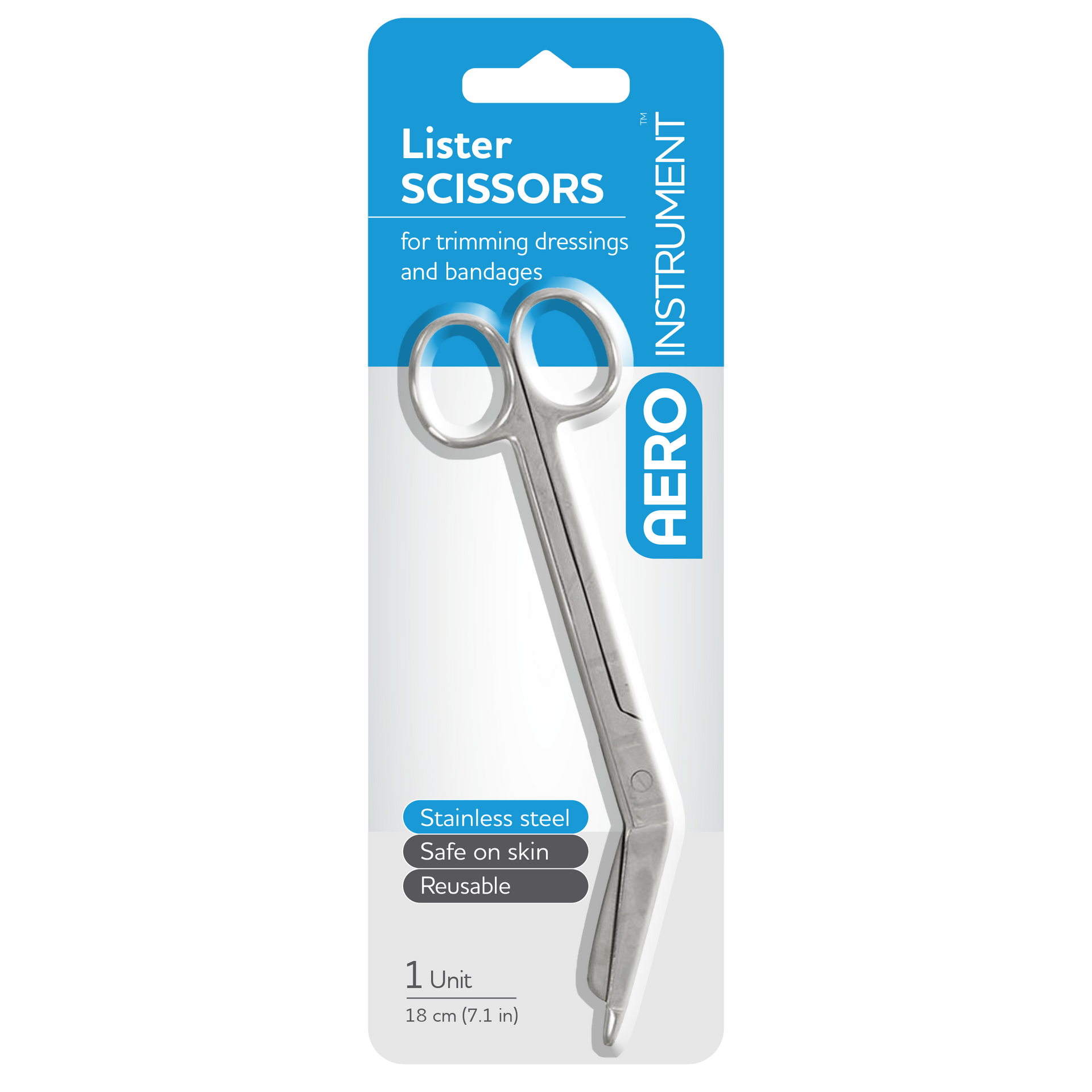 AeroInstrument Stainless Steel Lister Scissors 18cm angled blade bandage removal scissors