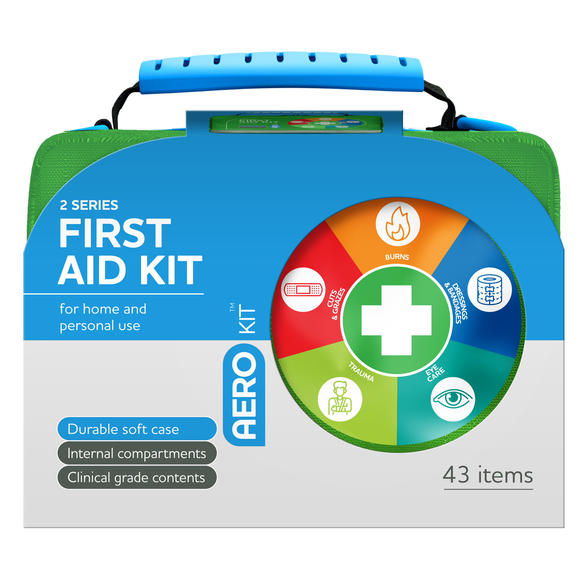 AeroKit 2 Series First Aid Softpack Green compact pre-stocked first aid kit in a soft carry pouch for home and personal use