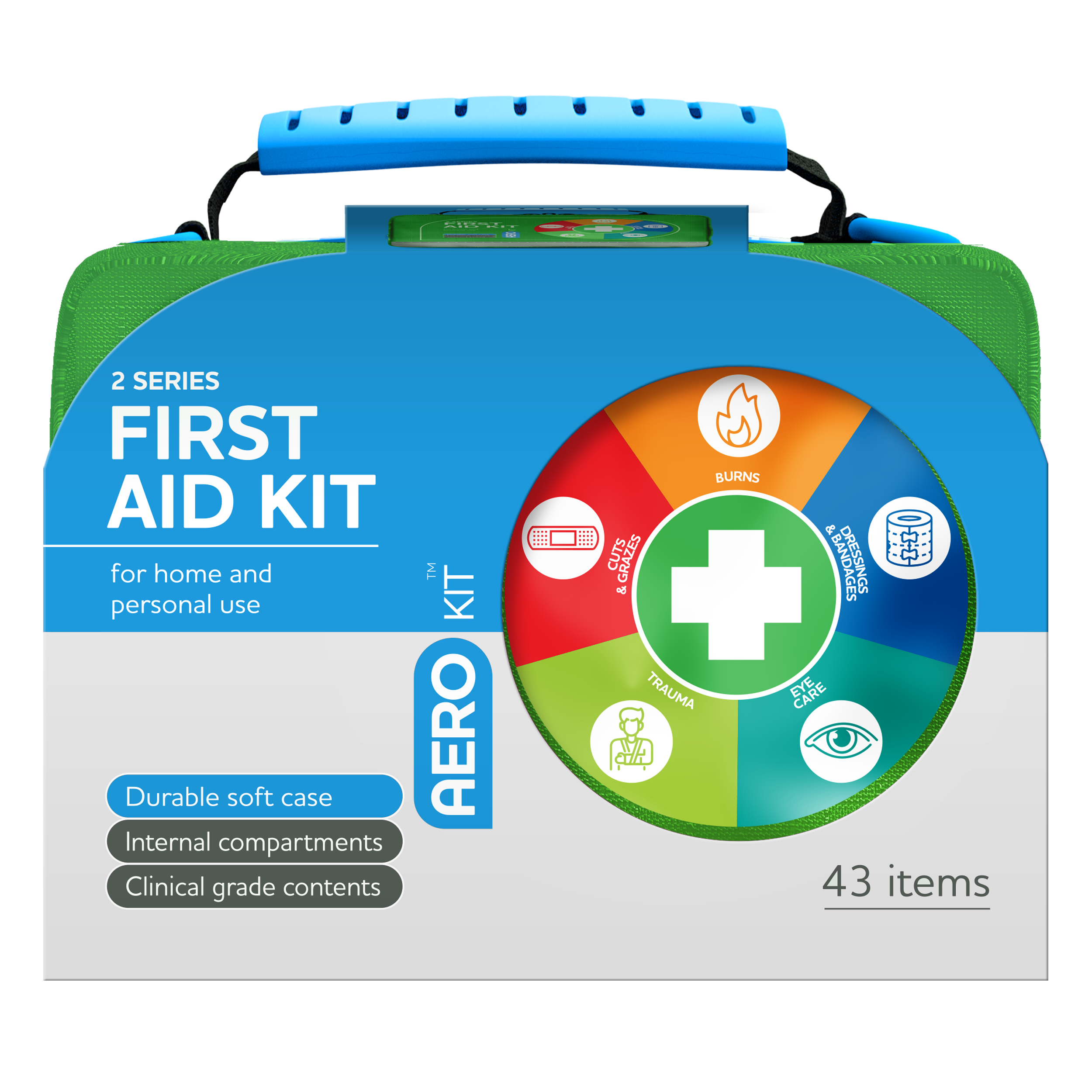 AeroKit 2 Series First Aid Softpack Green compact pre-stocked first aid kit in a soft carry pouch for home and personal use