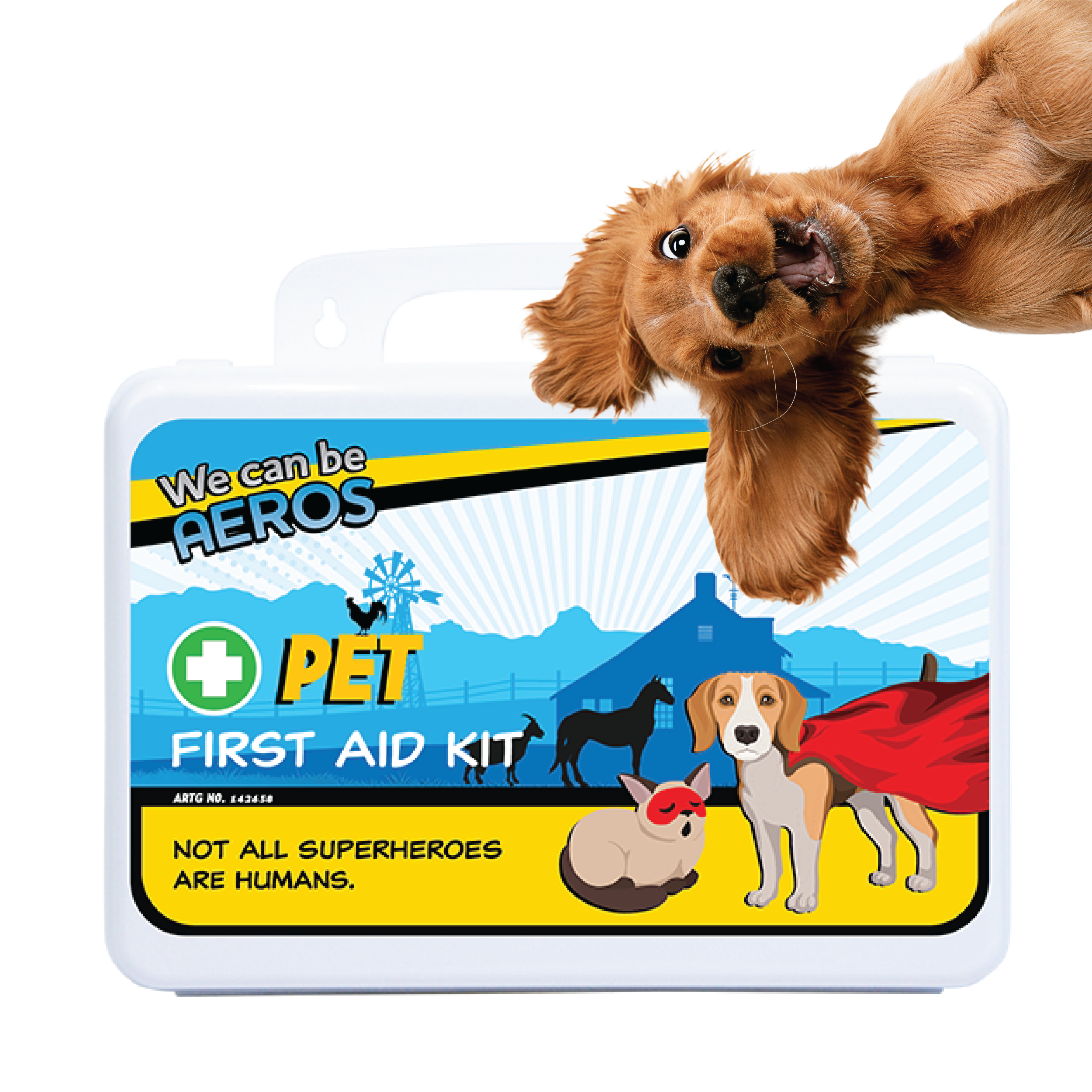 AeroKit Pet Plastic Waterproof First Aid Kit 21 x 7.5 x 13cm pre-stocked pet and animal first aid kit in a compact waterproof case