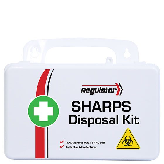 AeroKit Regulator Sharps Disposal Kit 21 x 7.5 x 13cm compact weather-resistant sharps and biohazard disposal kit