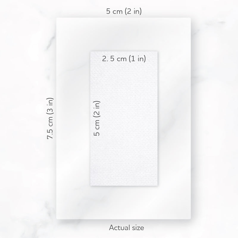 Actual size diagram of the AeroPlast AquaGuard Large Patch showing the 7.5 x 5cm overall dressing and approximately 5 x 2.5cm central wound pad for easy size assessment before purchase.
