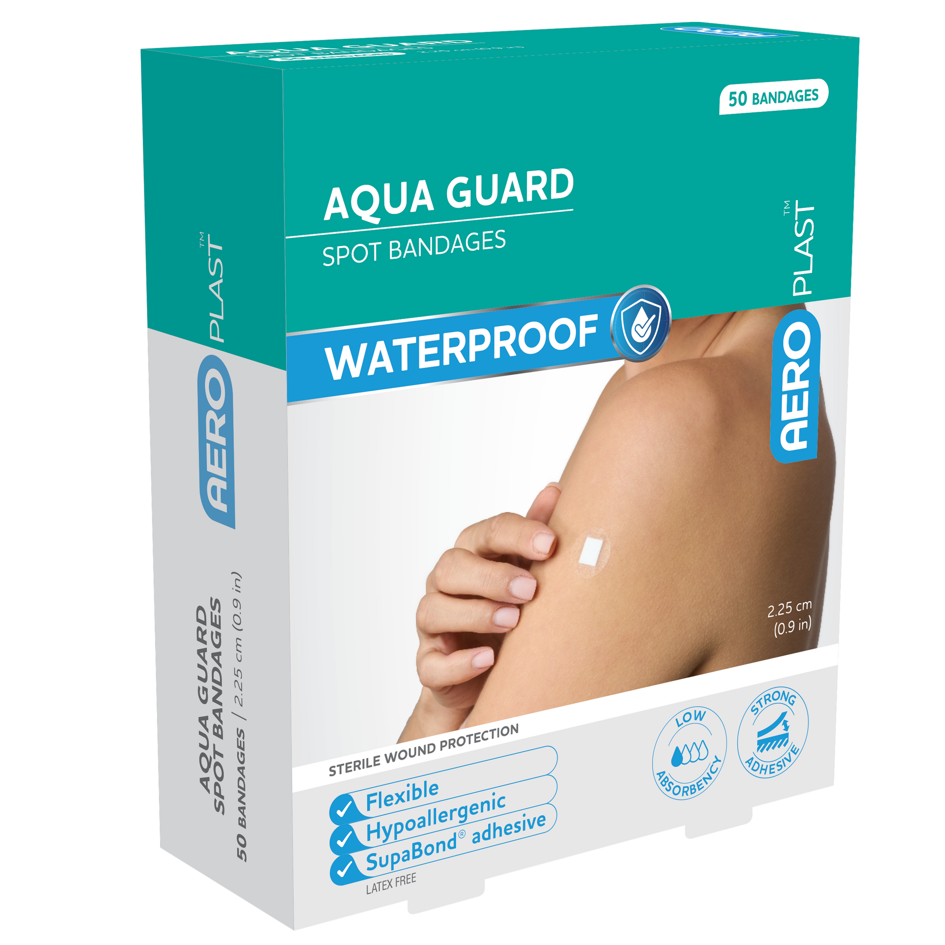 AeroPlast AquaGuard Spot Dressings waterproof 2.25 x 2.25cm pack of 35 adhesive spot dressings for minor wound waterproof protection