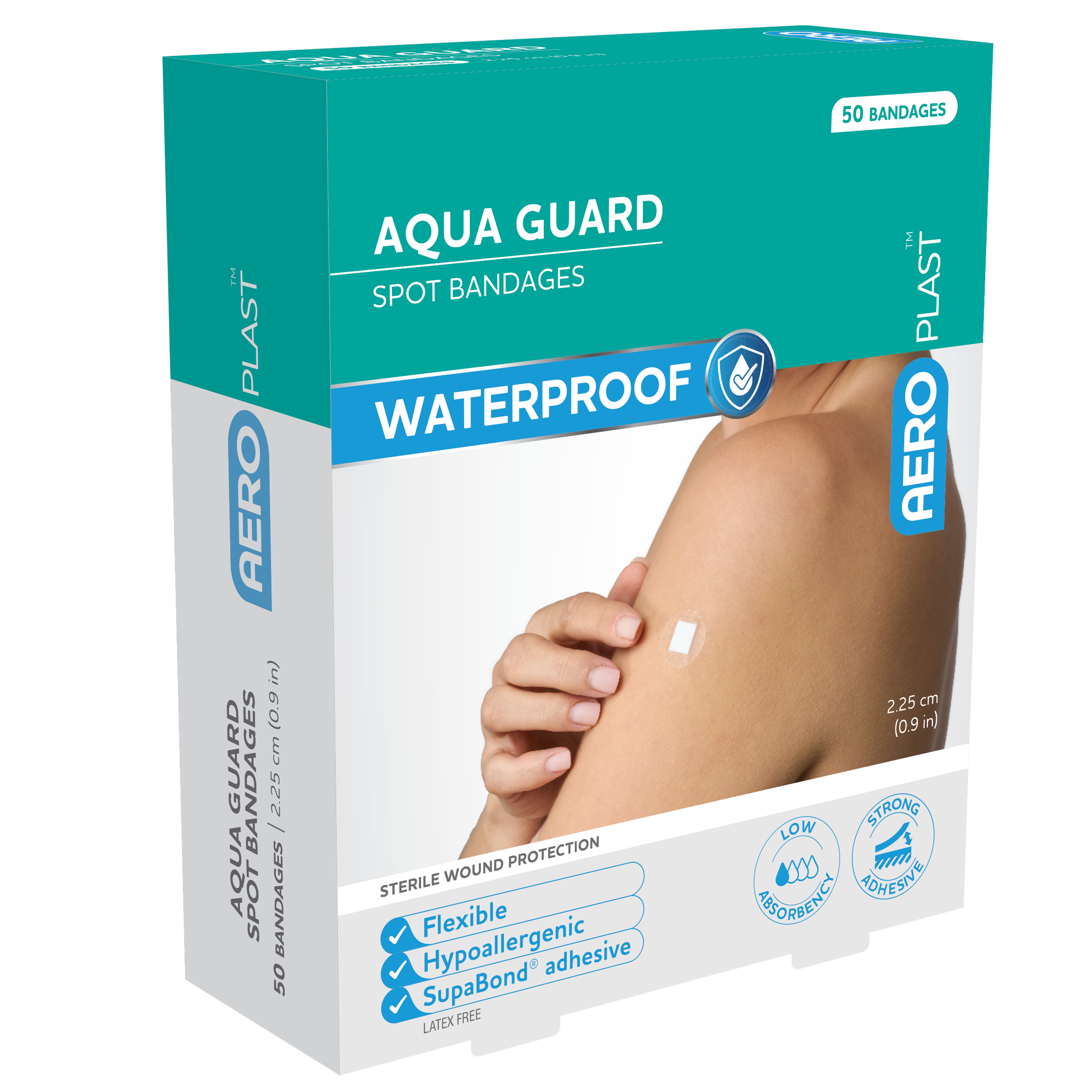 AeroPlast AquaGuard Spot Dressings waterproof 2.25 x 2.25cm pack of 35 adhesive spot dressings for minor wound waterproof protection