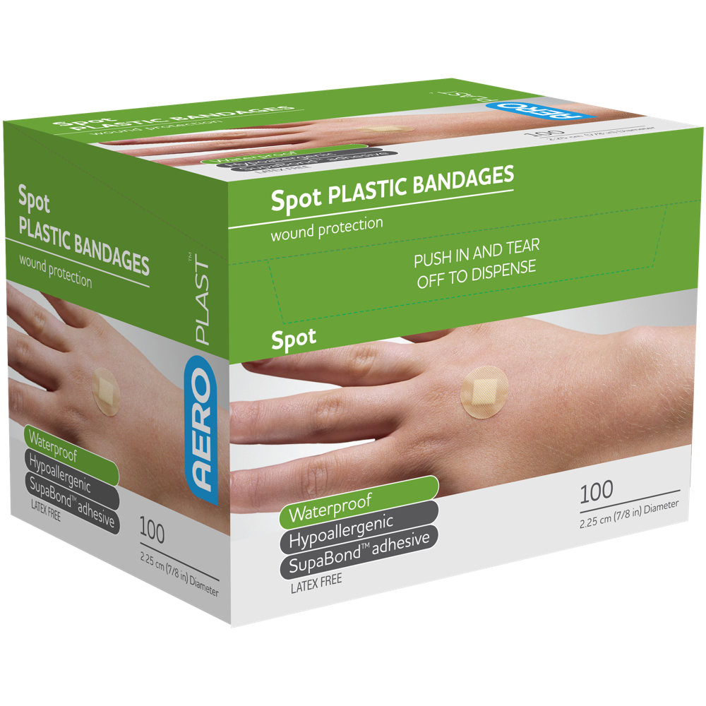 AeroPlast Plastic Spot Dressings 2.25cm Box 100 washproof sheer spot dressings
