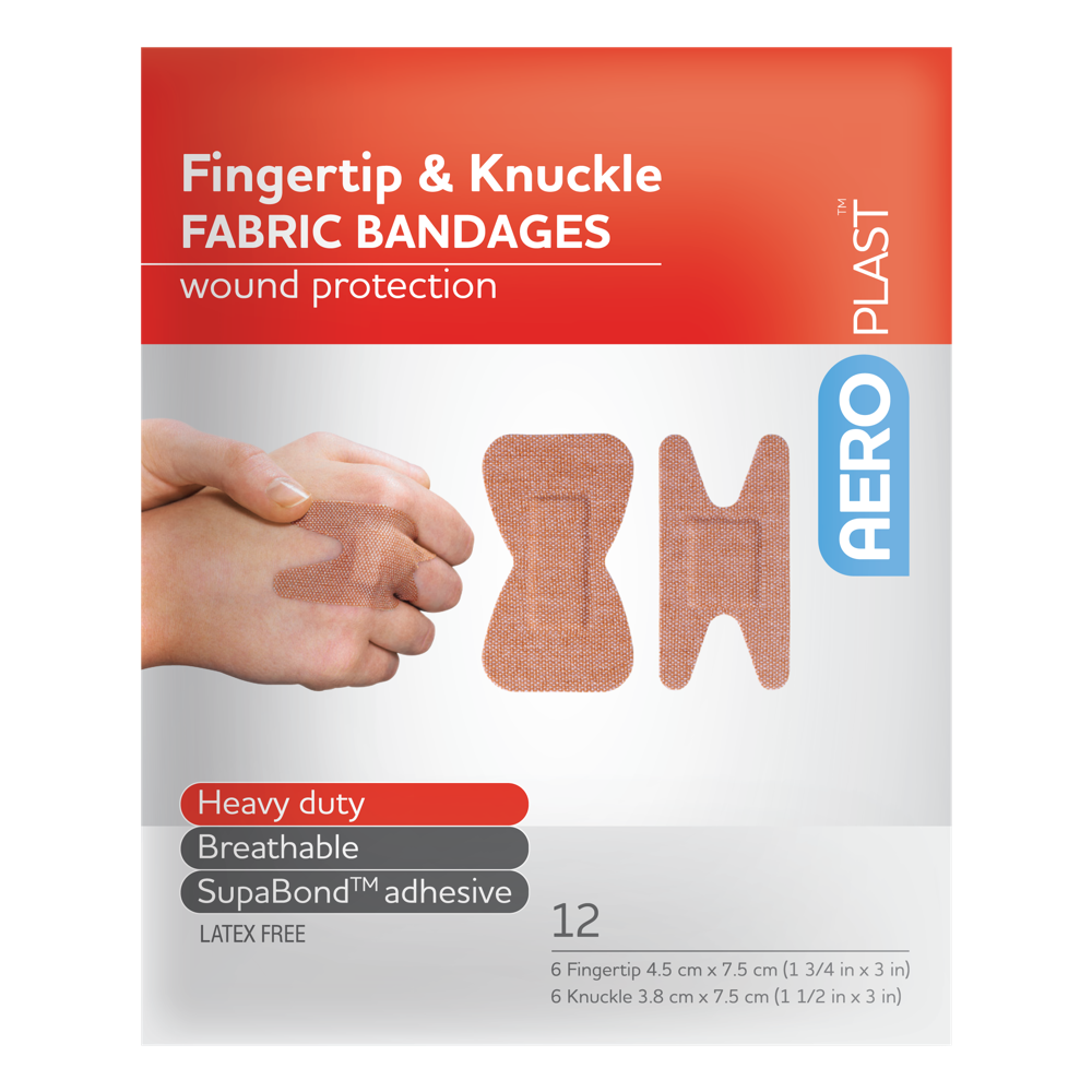 AeroPlast Premium Fabric Fingertip Knuckle Dressings envelope of 12 shaped hand wound dressings