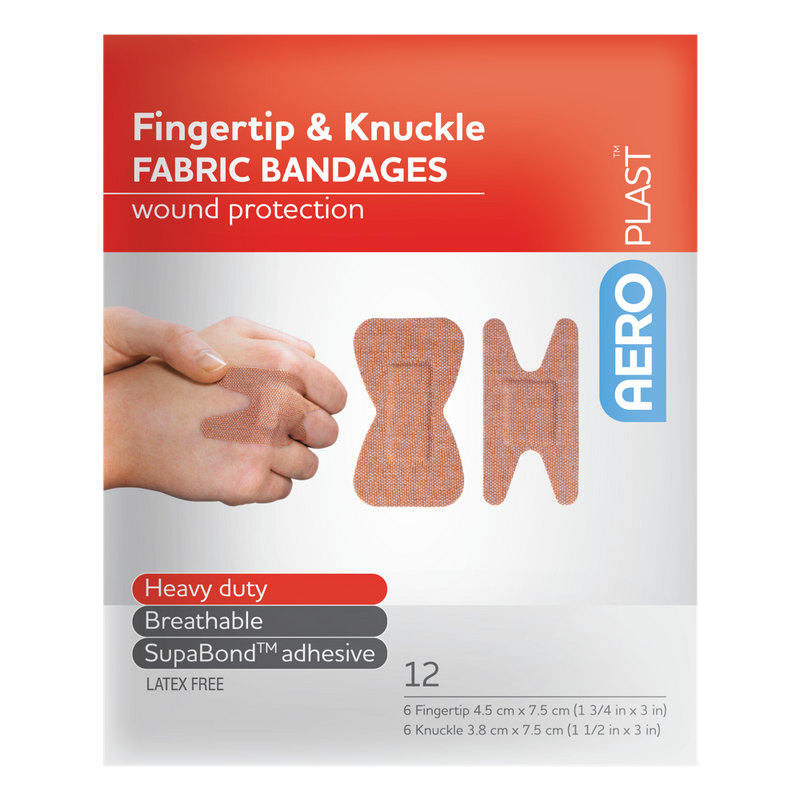 AeroPlast Premium Fabric Fingertip Knuckle Dressings envelope of 12 shaped hand wound dressings