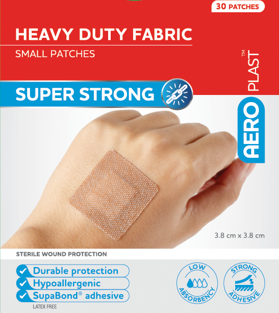 AeroPlast Premium Fabric Small Patch 3.8 x 3.8cm box of 30 fabric adhesive patch for knees elbows and round wound coverage
