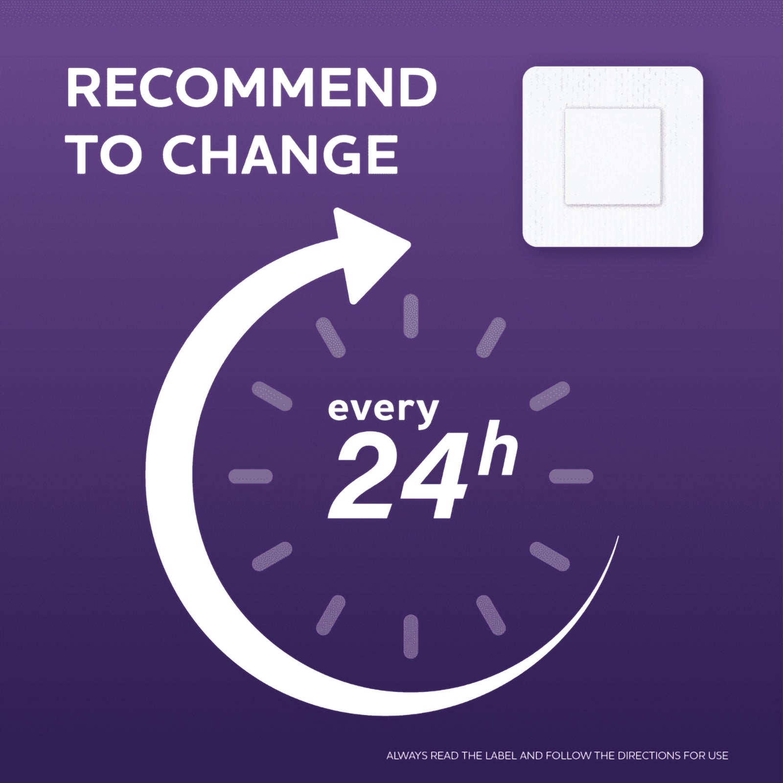 AeroPlast product information graphic recommending that the sensitive silicone dressing is changed every 24 hours, with a square patch illustration.