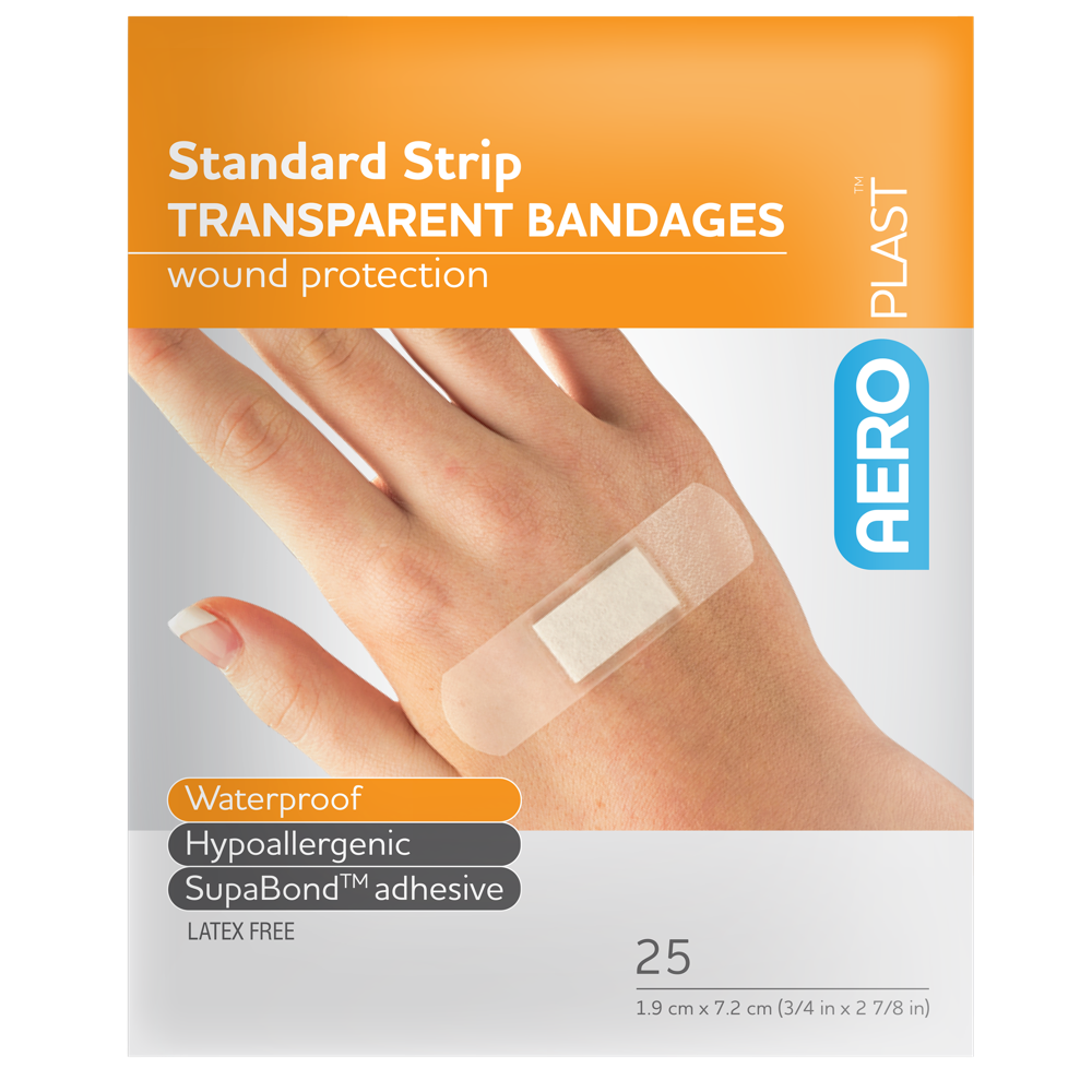 AeroPlast Transparent Standard Strip 7.2x1.9cm envelope of 25 transparent wound strips