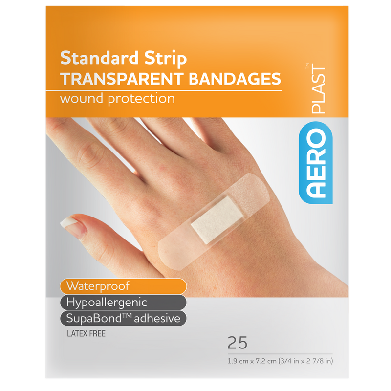 AeroPlast Transparent Standard Strip 7.2x1.9cm envelope of 25 transparent wound strips