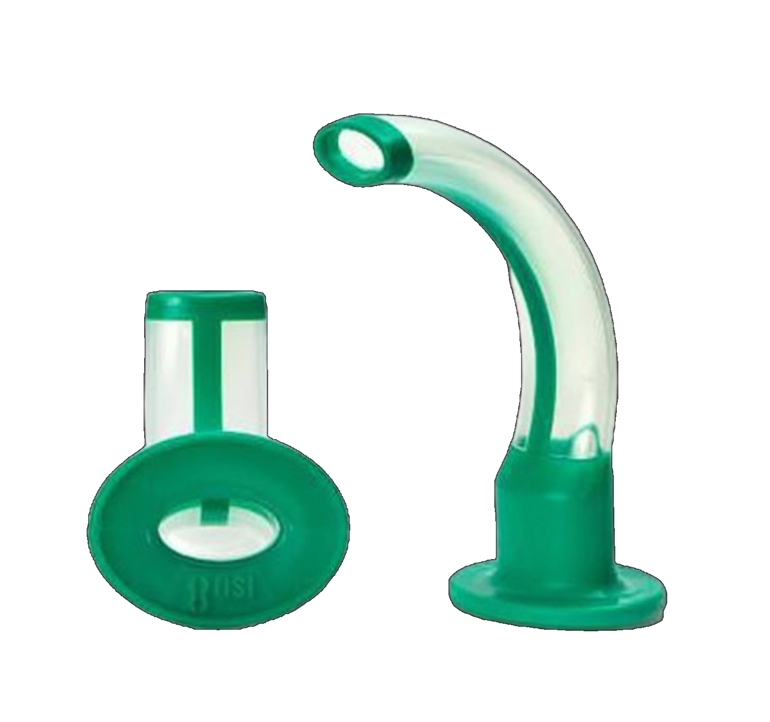 AeroRescue green size 2 non sterile Guedel airway shown from front and side for easy size identification.