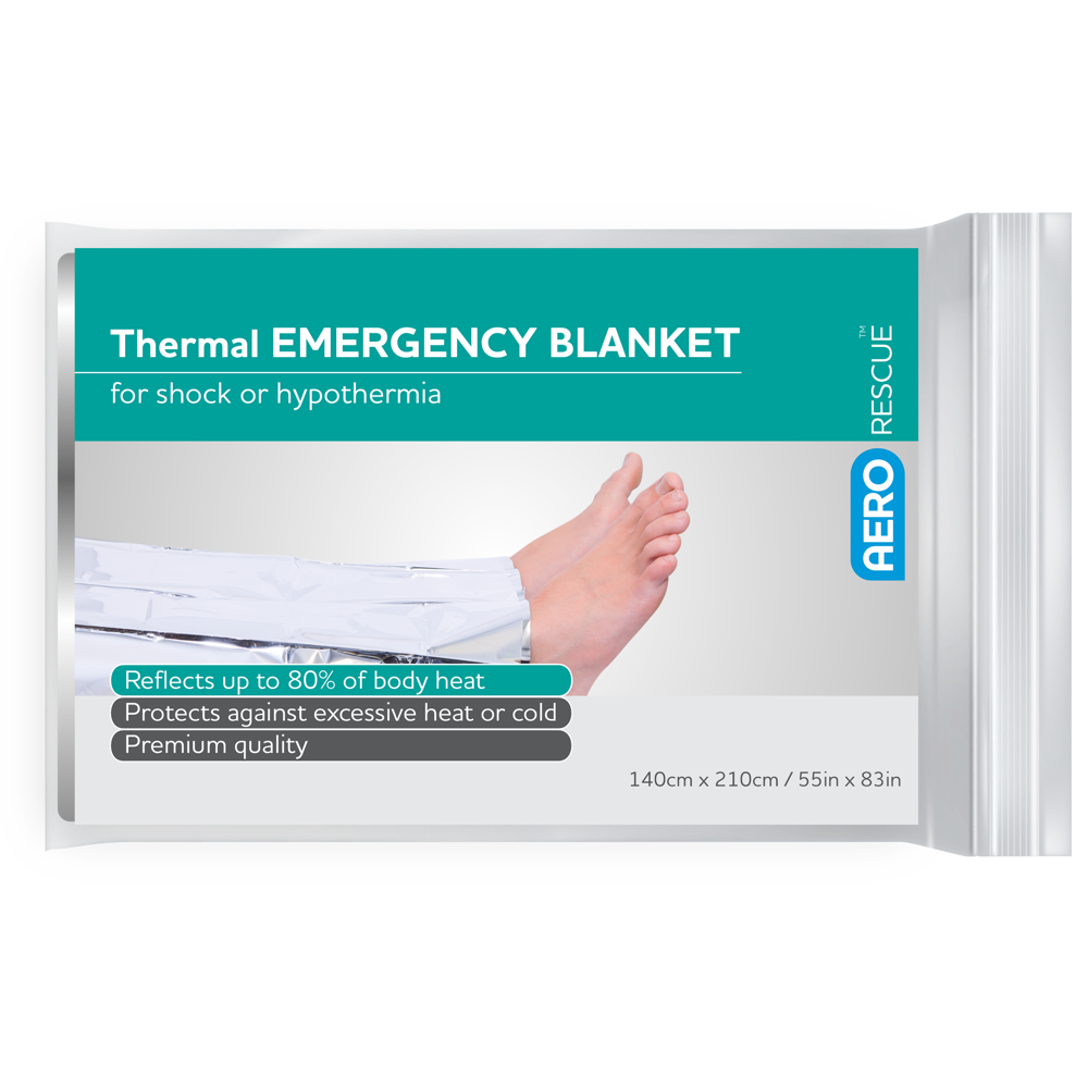 AeroRescue Thermal Blanket 140x210cm bag of 100 reflective foil emergency blanket