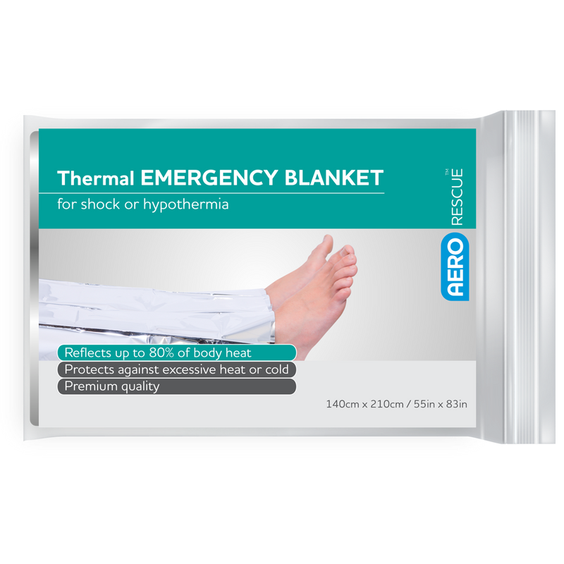 AeroRescue Thermal Blanket 140x210cm bag of 100 reflective foil emergency blanket