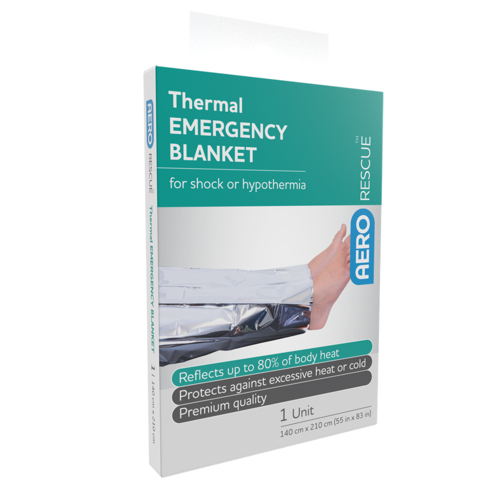 AeroRescue Thermal Blanket 140x210cm individual foil emergency blanket for hypothermia management