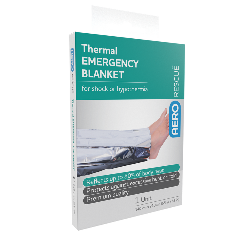 AeroRescue Thermal Blanket 140x210cm individual foil emergency blanket for hypothermia management