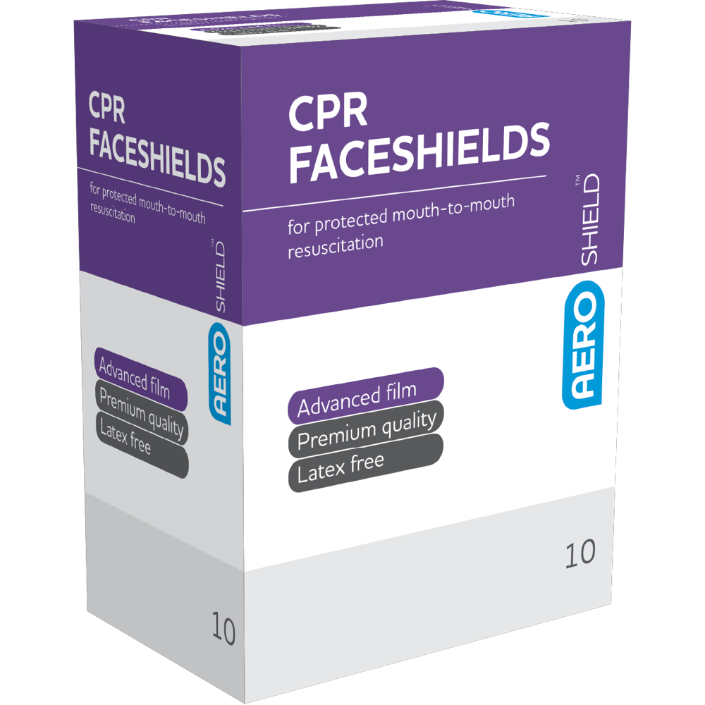 AeroShield Disposable Face Shield Sachet box 10 single-use CPR infection control