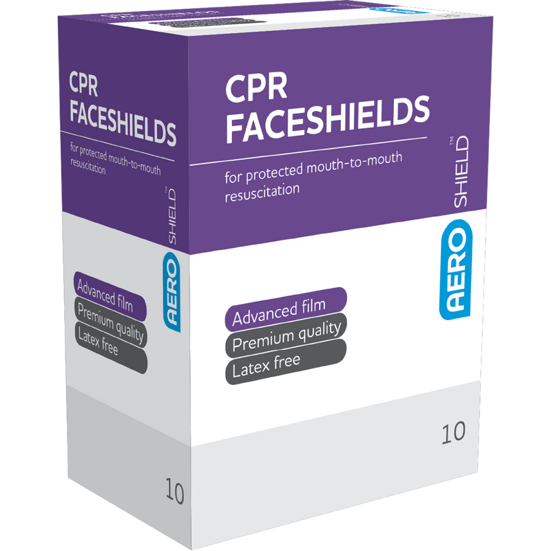 AeroShield Disposable Face Shield Sachet box 10 single-use CPR infection control