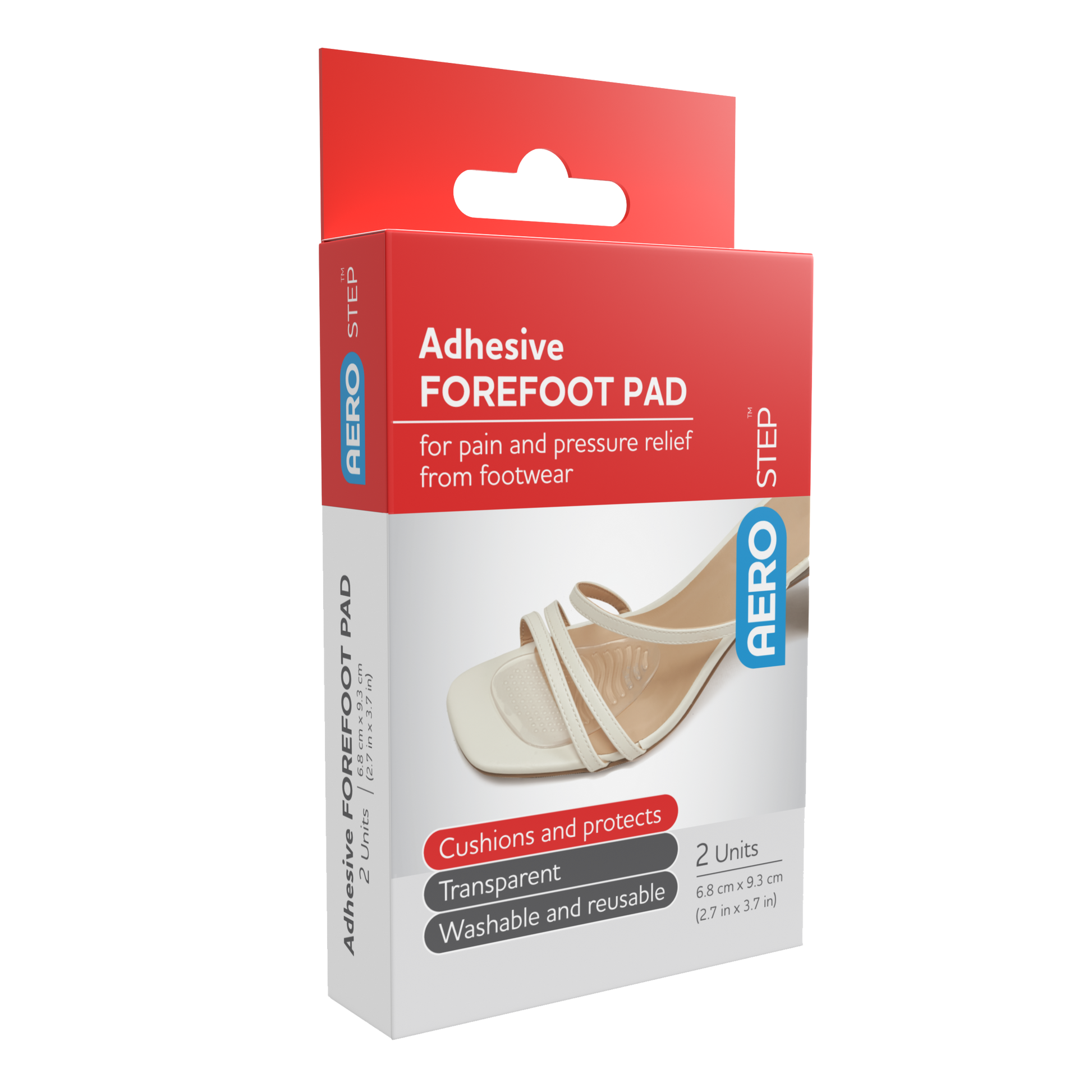 AeroStep Adhesive Forefoot Pad 68 x 93mm Box 2 self-adhesive cushioning pad for metatarsal pressure relief
