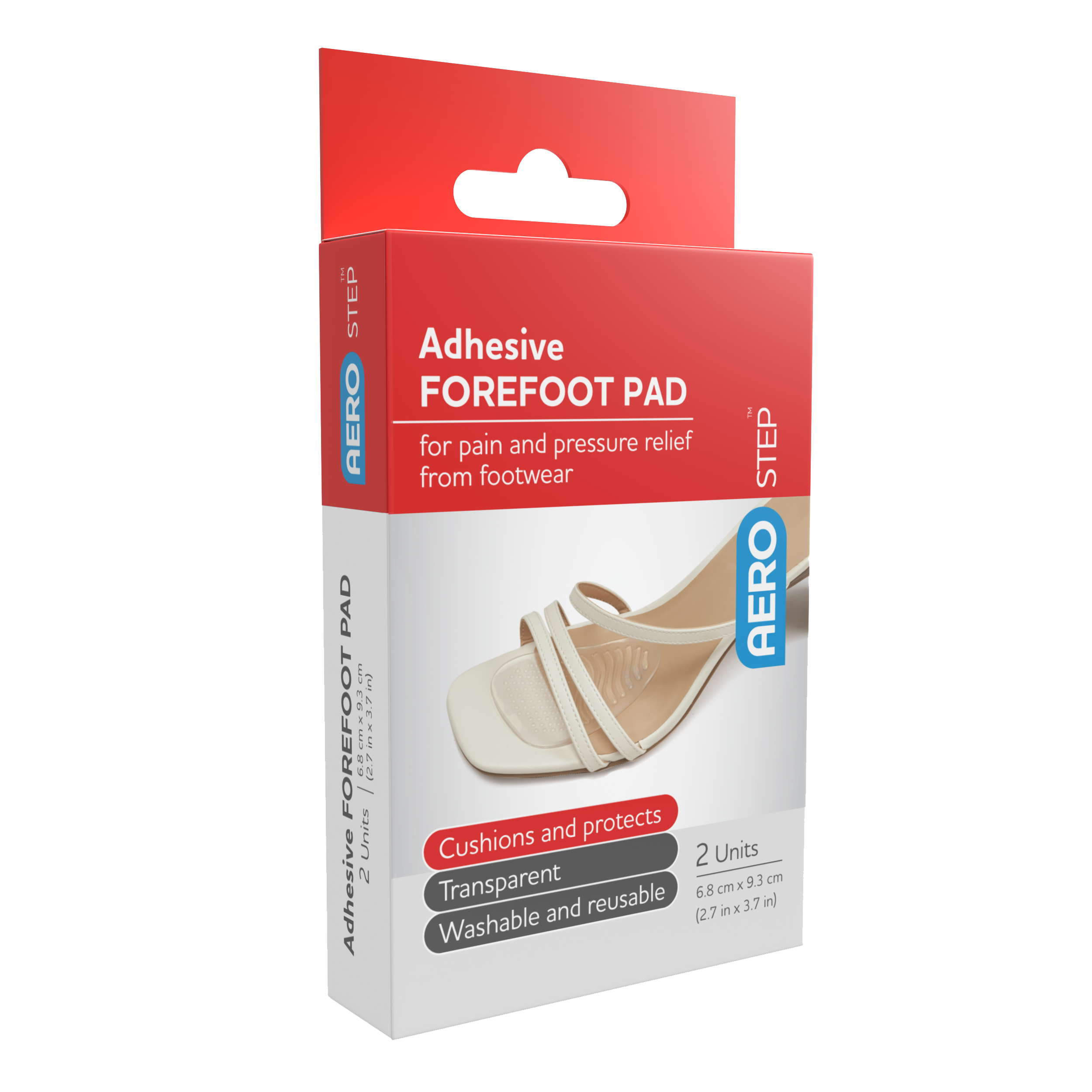 AeroStep Adhesive Forefoot Pad 68 x 93mm Box 2 self-adhesive cushioning pad for metatarsal pressure relief