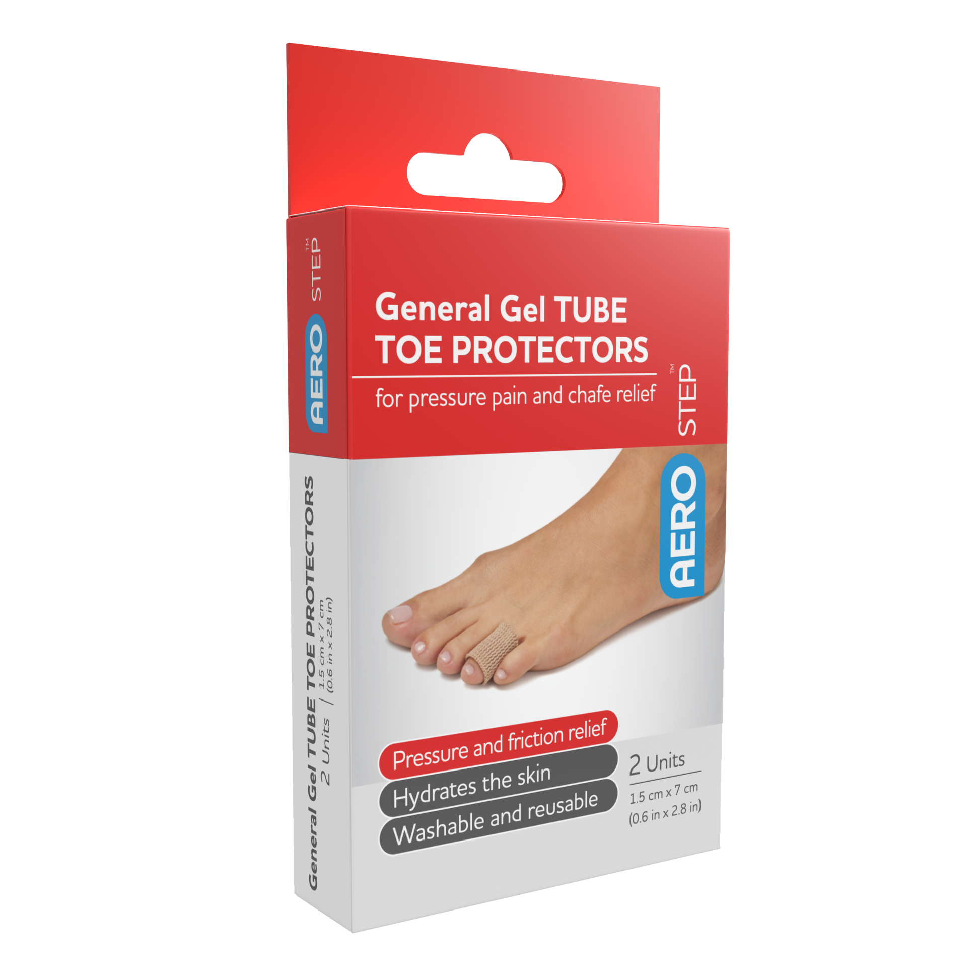 AeroStep Elastic Fabric Gel Toe Tube 1.5 x 7cm box of 2 cushioning gel toe protection for corns blisters and toe friction