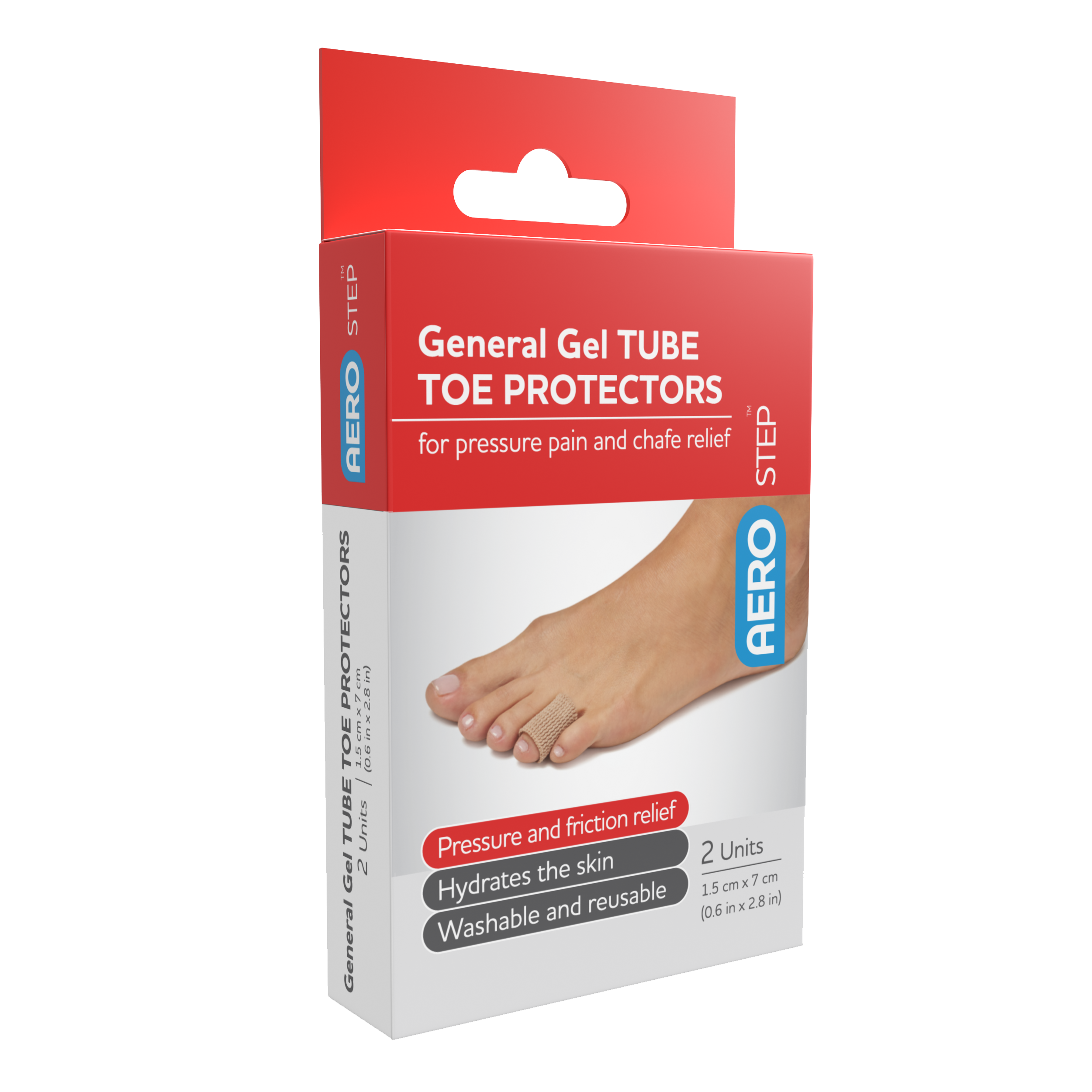 AeroStep Elastic Fabric Gel Toe Tube 1.5 x 7cm box of 2 cushioning gel toe protection for corns blisters and toe friction