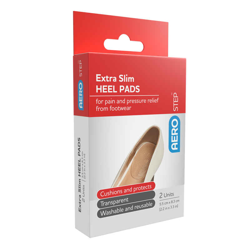 AeroStep Extra Slim Heel Pad 55x83mm box of 2 transparent gel heel pad for daily footwear comfort