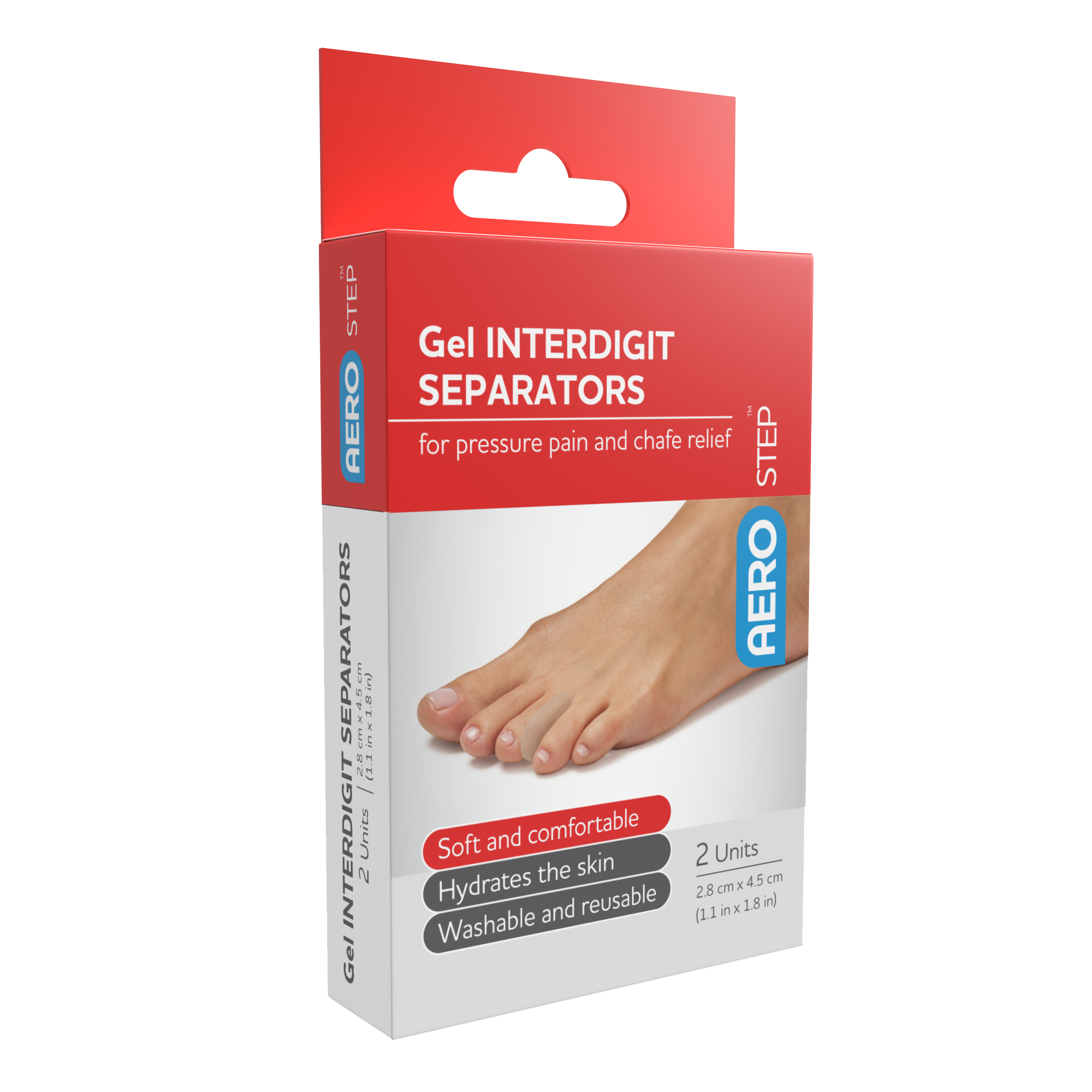 AeroStep Gel Interdigit Separators 28x45mm box of 2 moisturising gel toe separators
