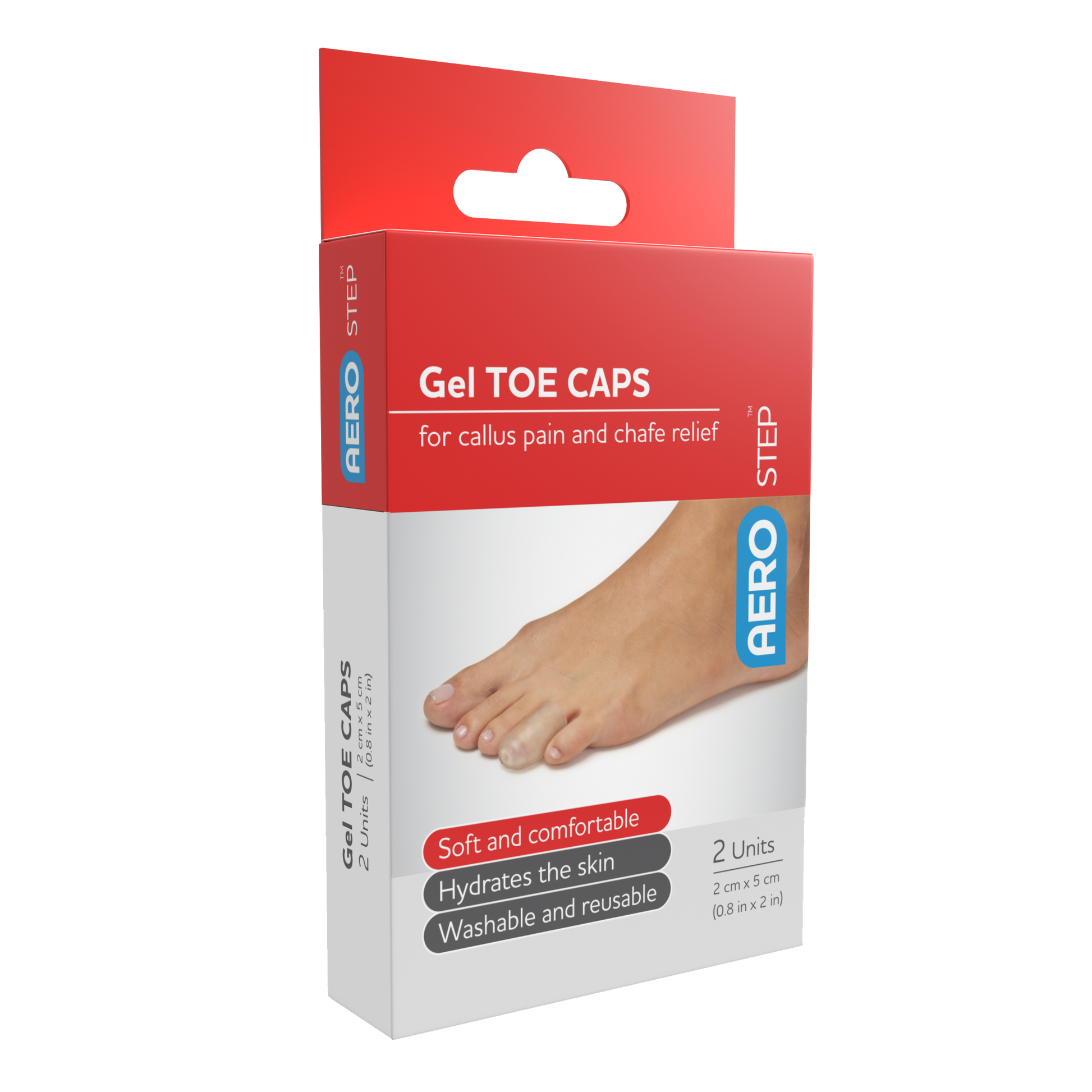 AeroStep Gel Toe Cap pack of 2 elastic soft gel toe protectors for sore blistered or injured toes