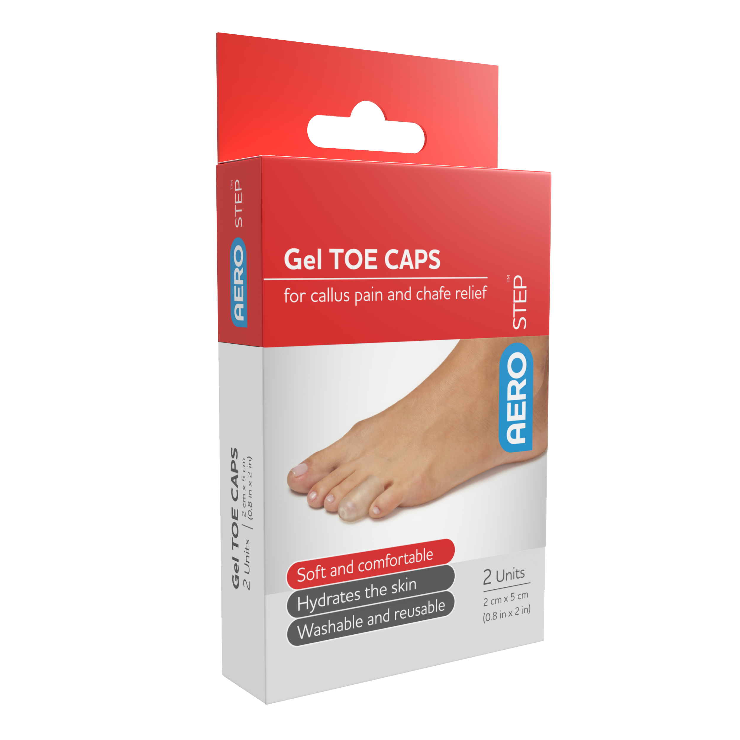 AeroStep Gel Toe Cap pack of 2 elastic soft gel toe protectors for sore blistered or injured toes