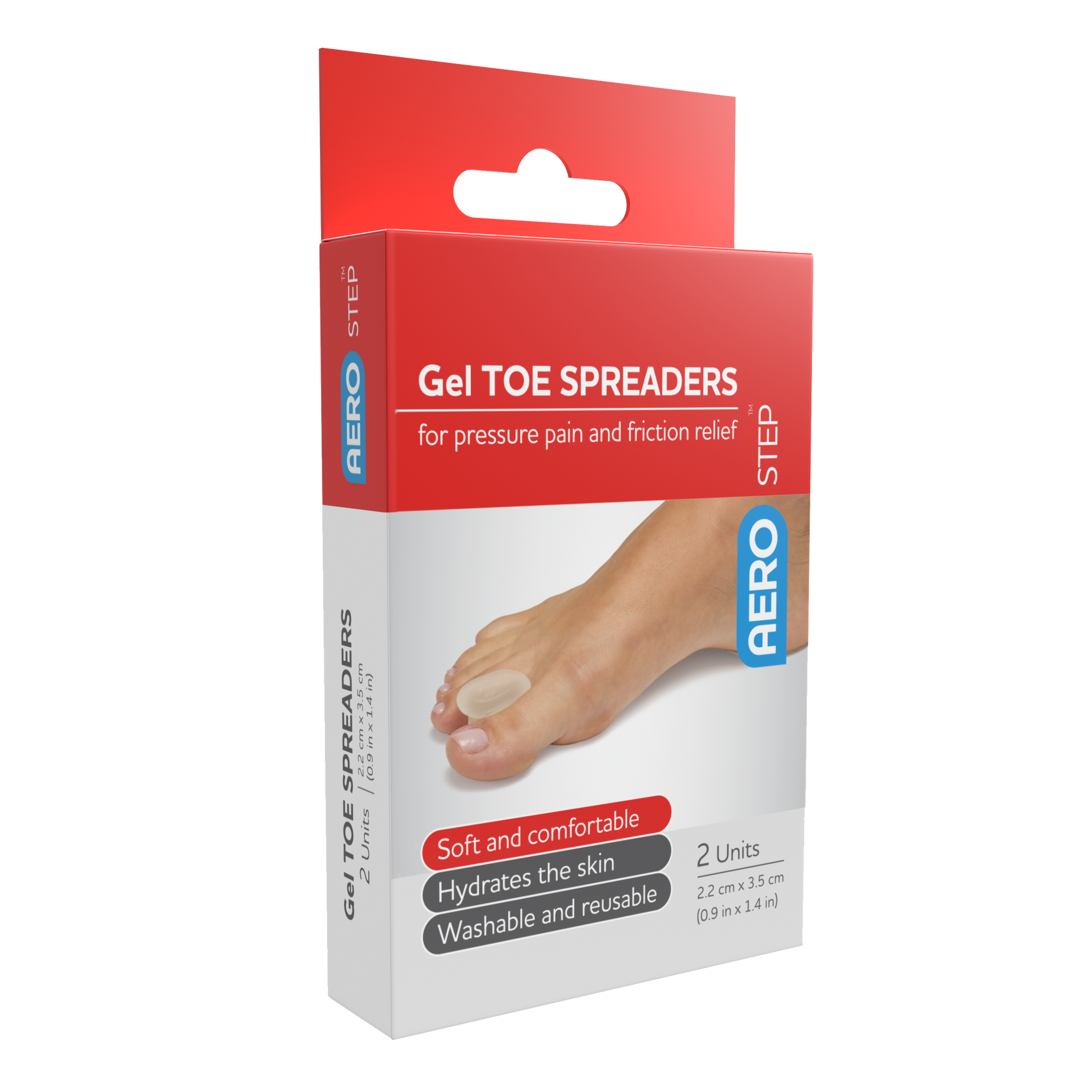 AeroStep Gel Toe Spreader 22 x 35mm box of 2 gel silicone toe spreader for hallux valgus and overlapping toe correction
