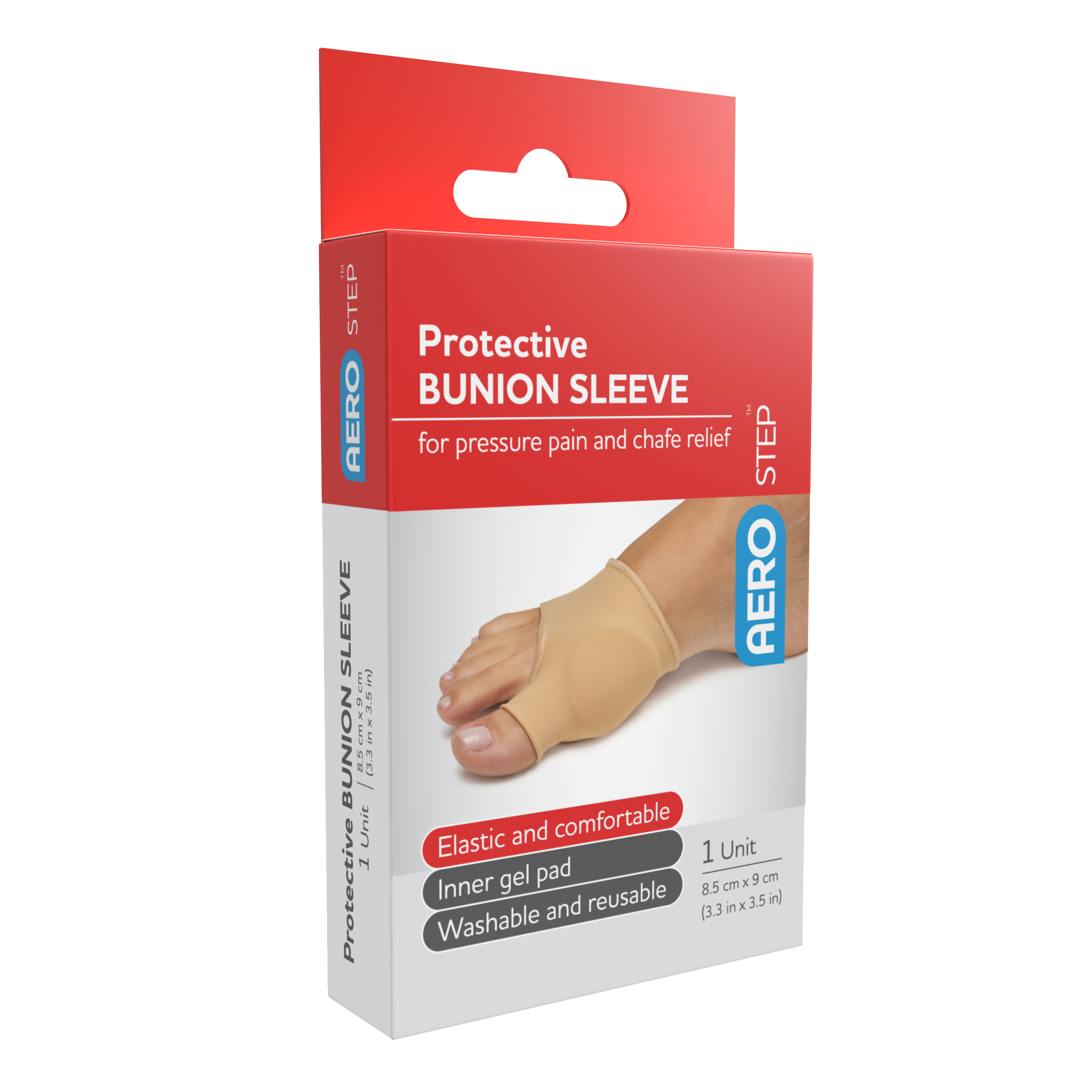 AeroStep Protective Bunion Sleeve 8.5 x 9cm elastic gel protection for bunion pain relief and footwear friction reduction