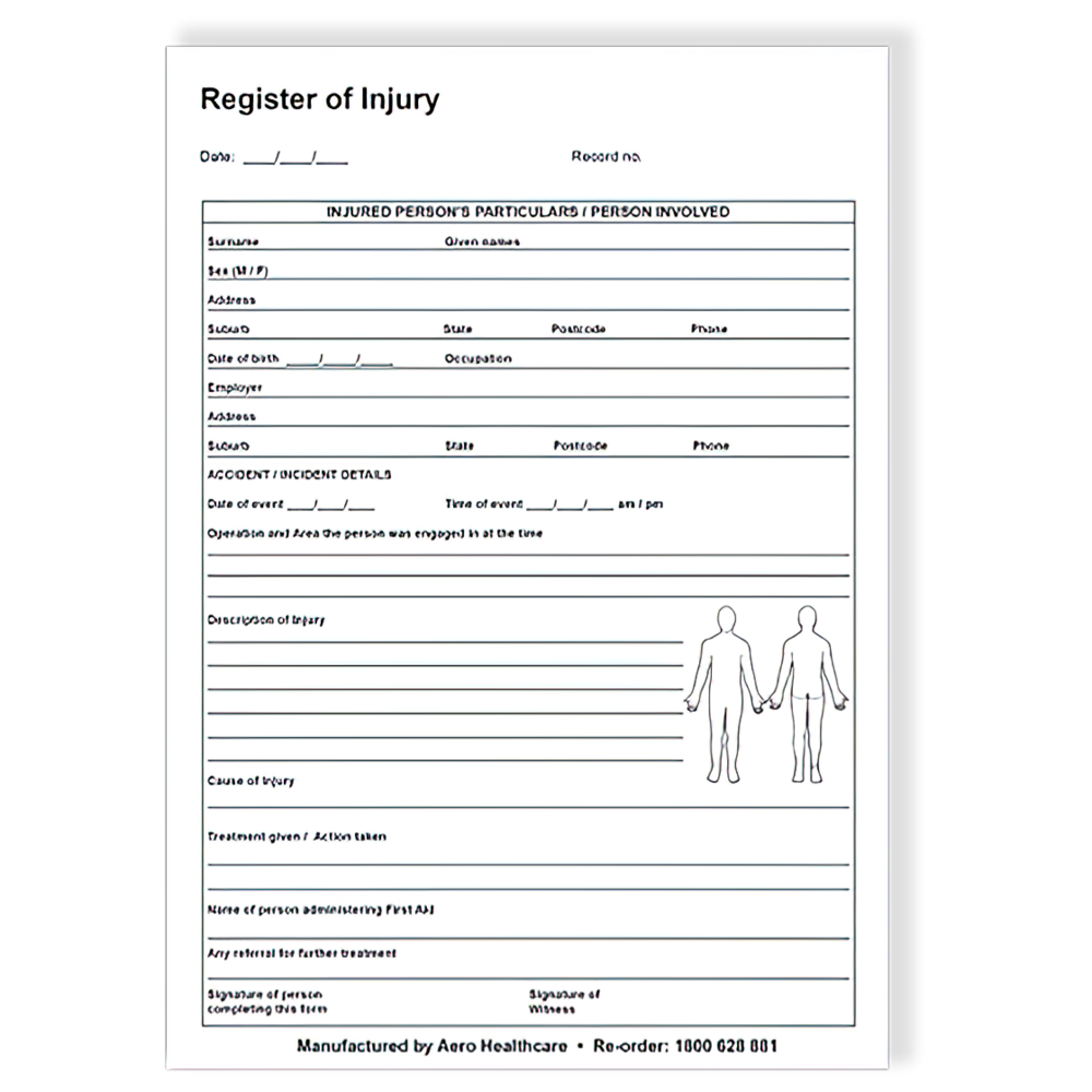 AeroSupplies A5 Register of Injuries Duplicate Pad 25 Pages WHS-compliant injury recording