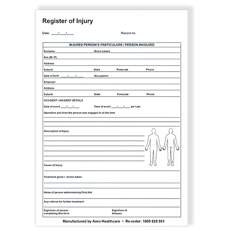 AeroSupplies A5 Register of Injuries Duplicate Pad 25 Pages WHS-compliant injury recording