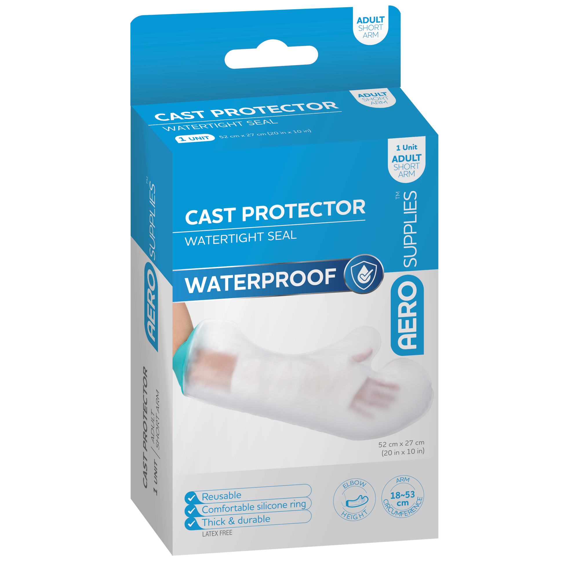 AeroSupplies Cast Protector Adult Short Arm waterproof reusable seal for cast protection