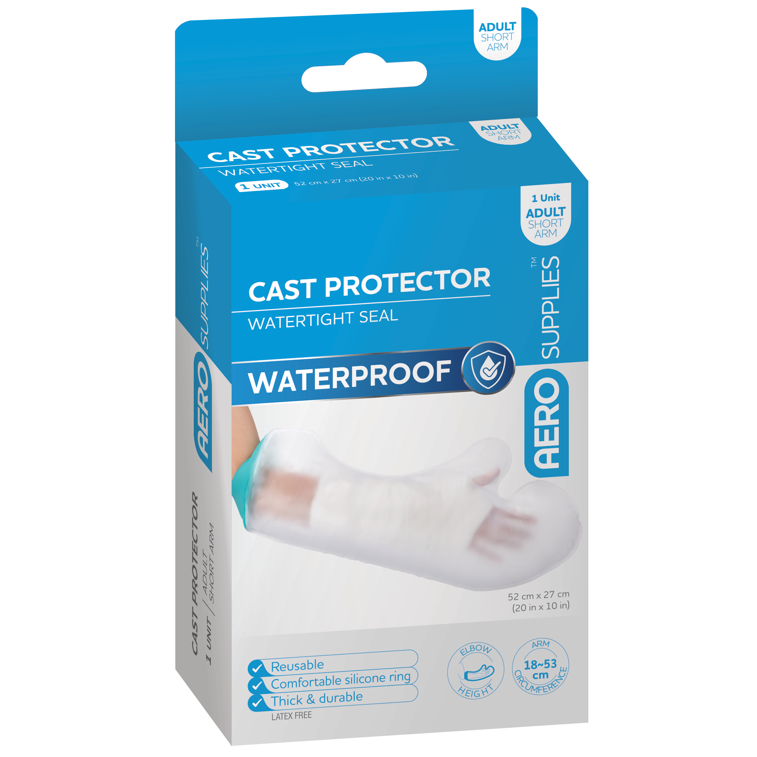 AeroSupplies Cast Protector Adult Short Arm waterproof reusable seal for cast protection